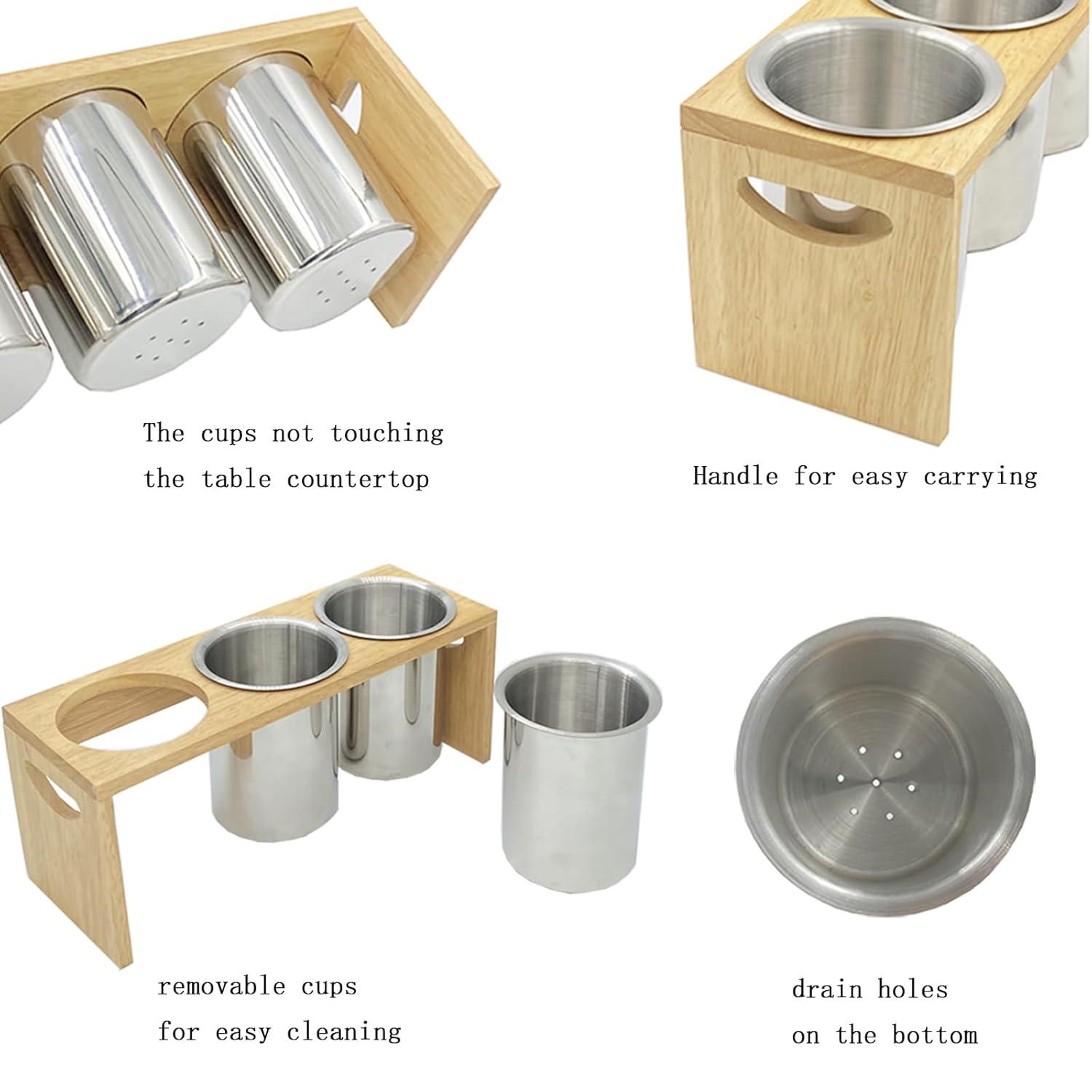 Flatware Caddy Stainless Steel Cutlery Holder with Wood Base