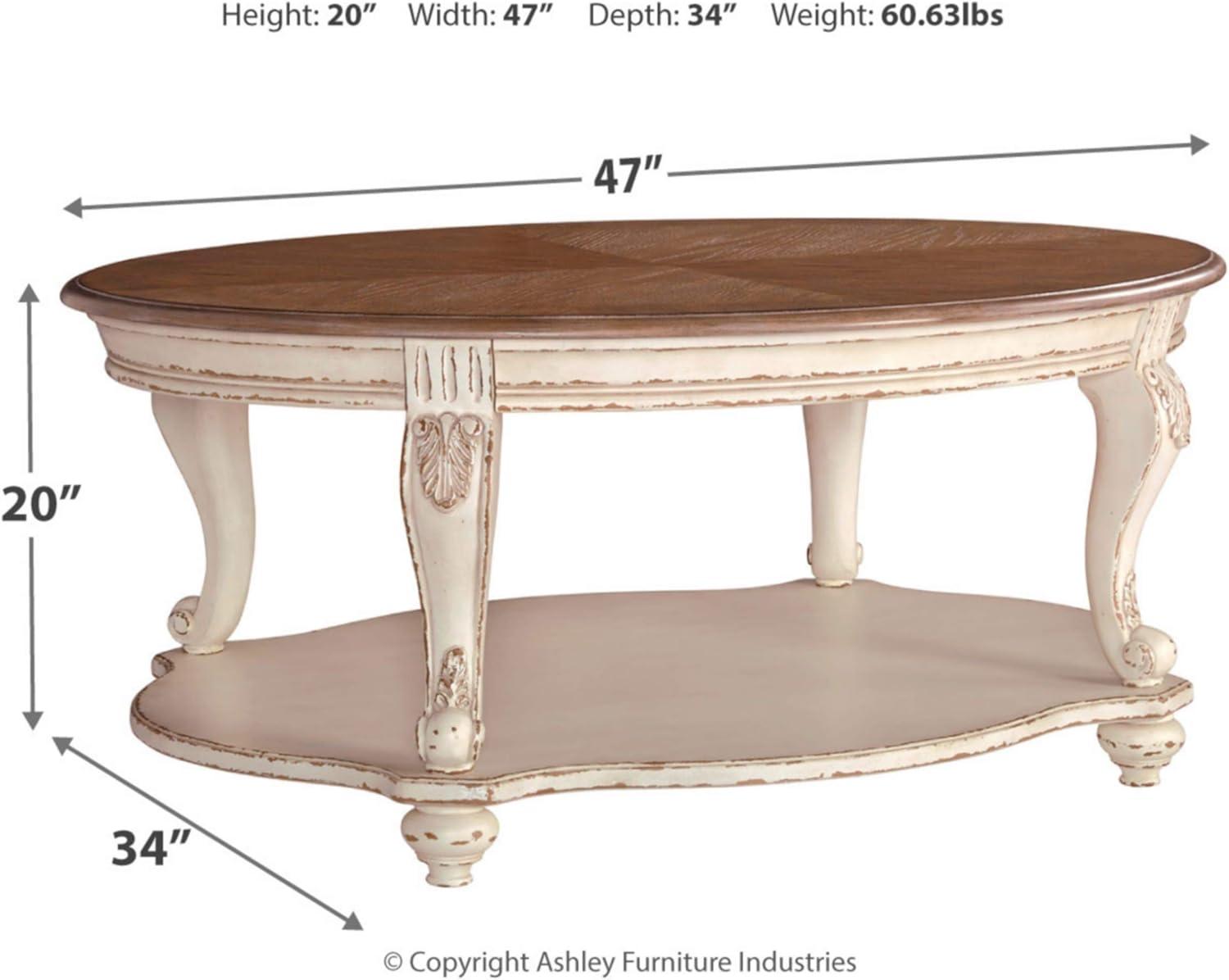 Antiqued Two-Tone Oval Wood Coffee Table with Cabriole Legs