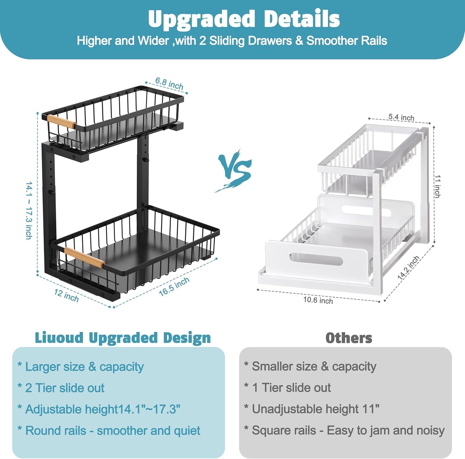 Under Sink Organizer, 2 Tier Under Sink Organizers And Storage, Metal Slide Out Pull Out Cabinet Organizer ,2 Pack Sliding Drawer Organizer For Kitchen Bathroom Pantry