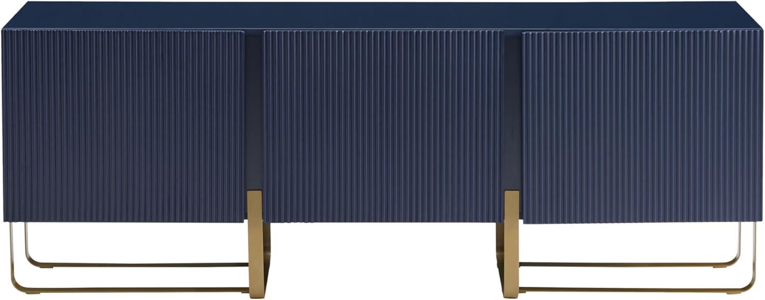 Denhour DH BASIC Modern 60-inch 3-Door Storage TV Stand by  Indigo Blue/Gold