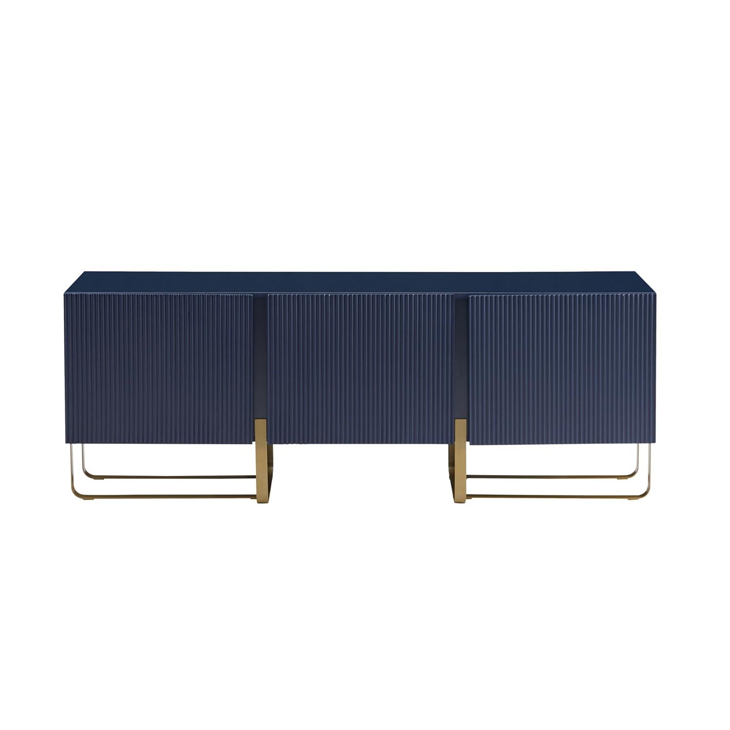 Denhour DH BASIC Modern 60-inch 3-Door Storage TV Stand by  Indigo Blue/Gold