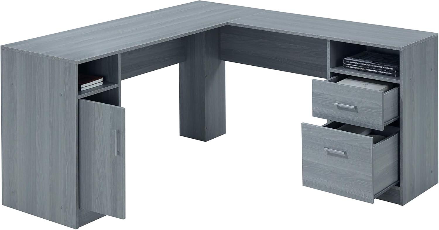 Functional L Shaped Desk with Storage Gray - Techni Mobili