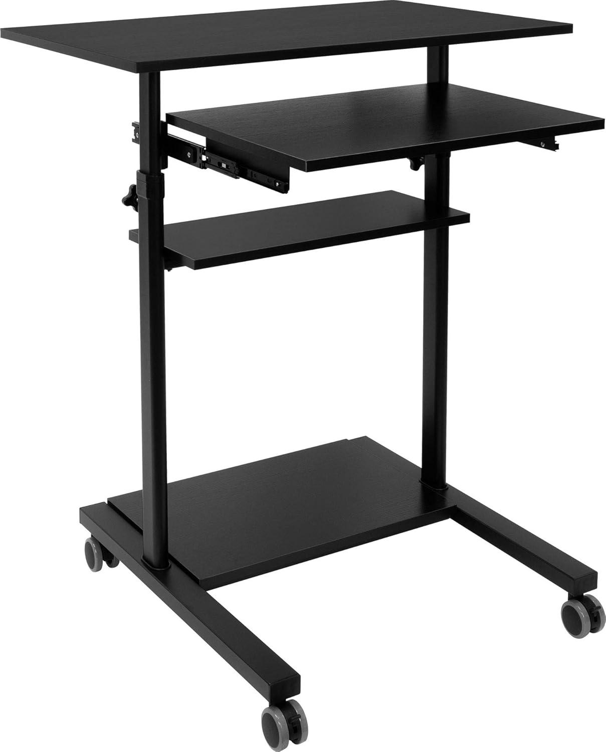 Mount-It! Height Adjustable Mobile Standing Desk with Retractable Keyboard Platform & Locking Wheels