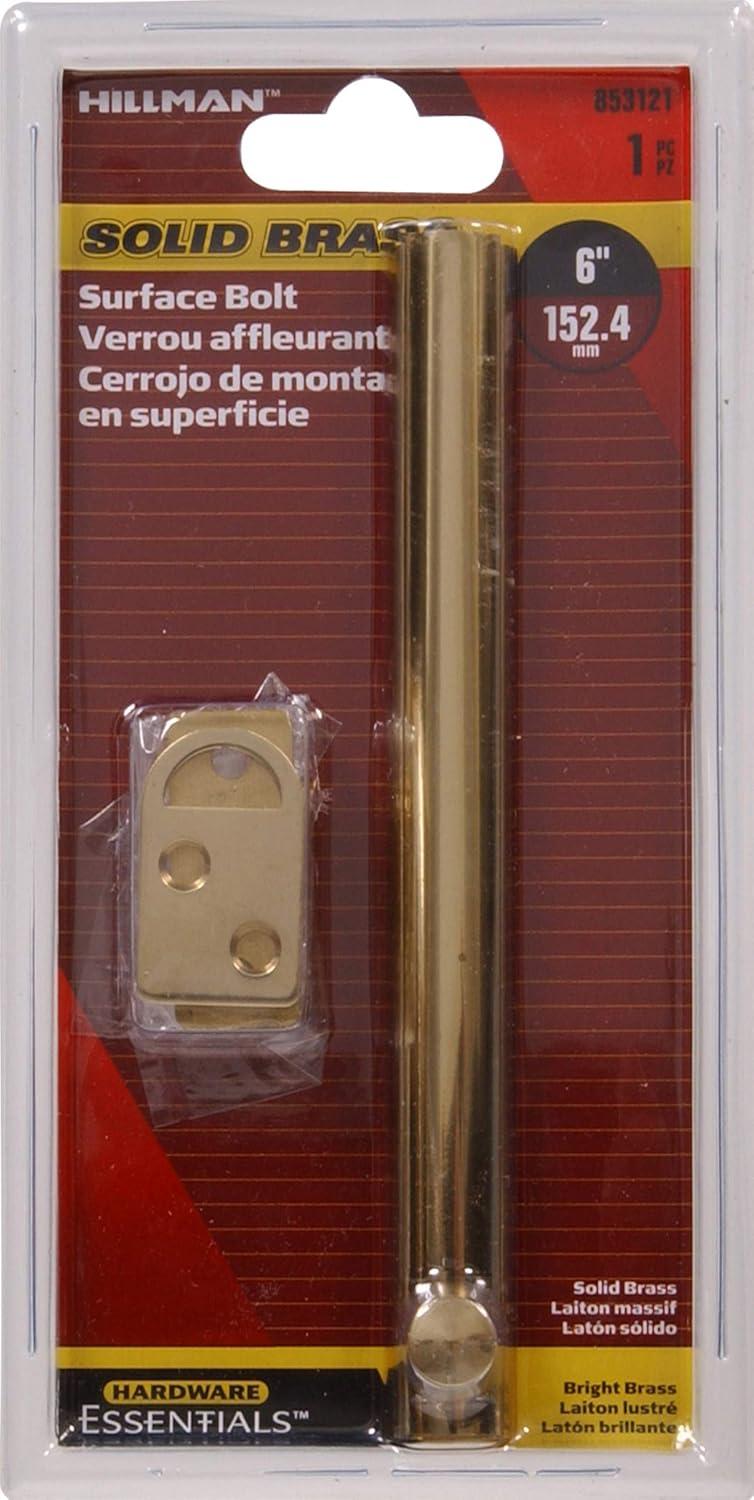 Hillman Group 853121 Carded - Surface Bolt, Solid & Brite Brass - 6 in.