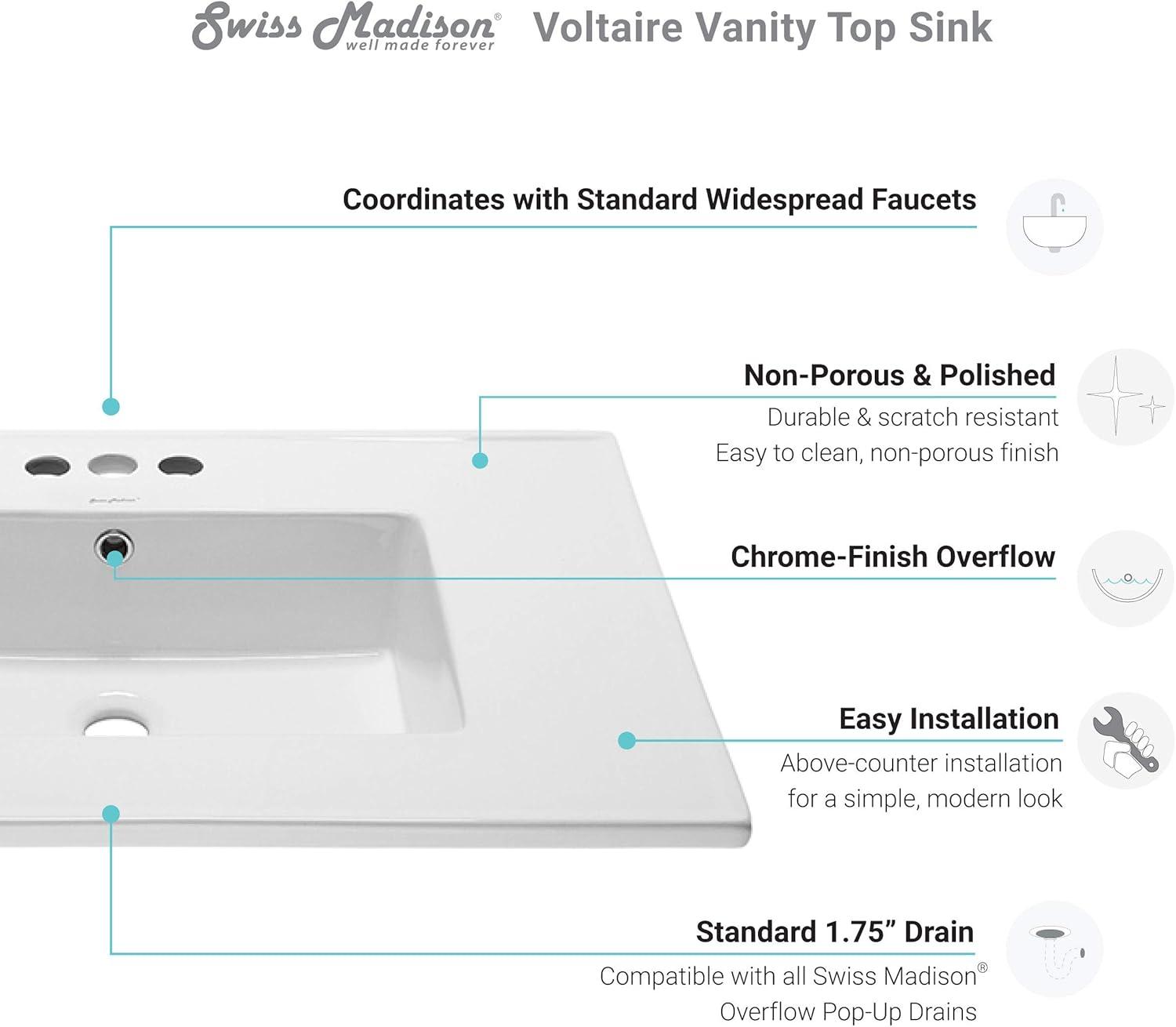 White Ceramic 31" Vanity Top Sink with Centerset Faucet Holes