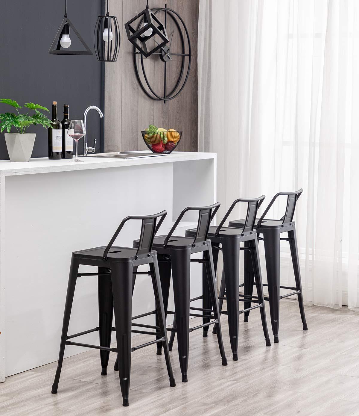 Andeworld 26" Low Back Metal Counter Stool Height Bar Stools [Set of 4] Barstools, Black
