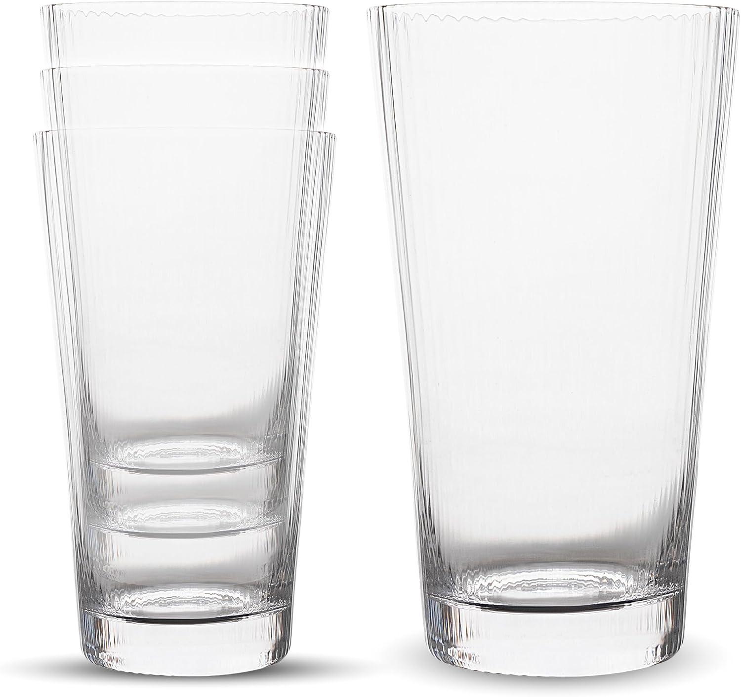 Elle Decor Ribbed Clear Glass Highball Tumblers, Set of 4, 16oz