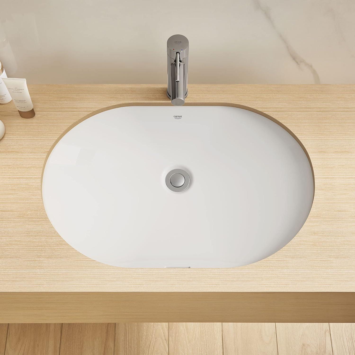 Essence Alpine White Oval Undermount Bathroom Sink with Overflow