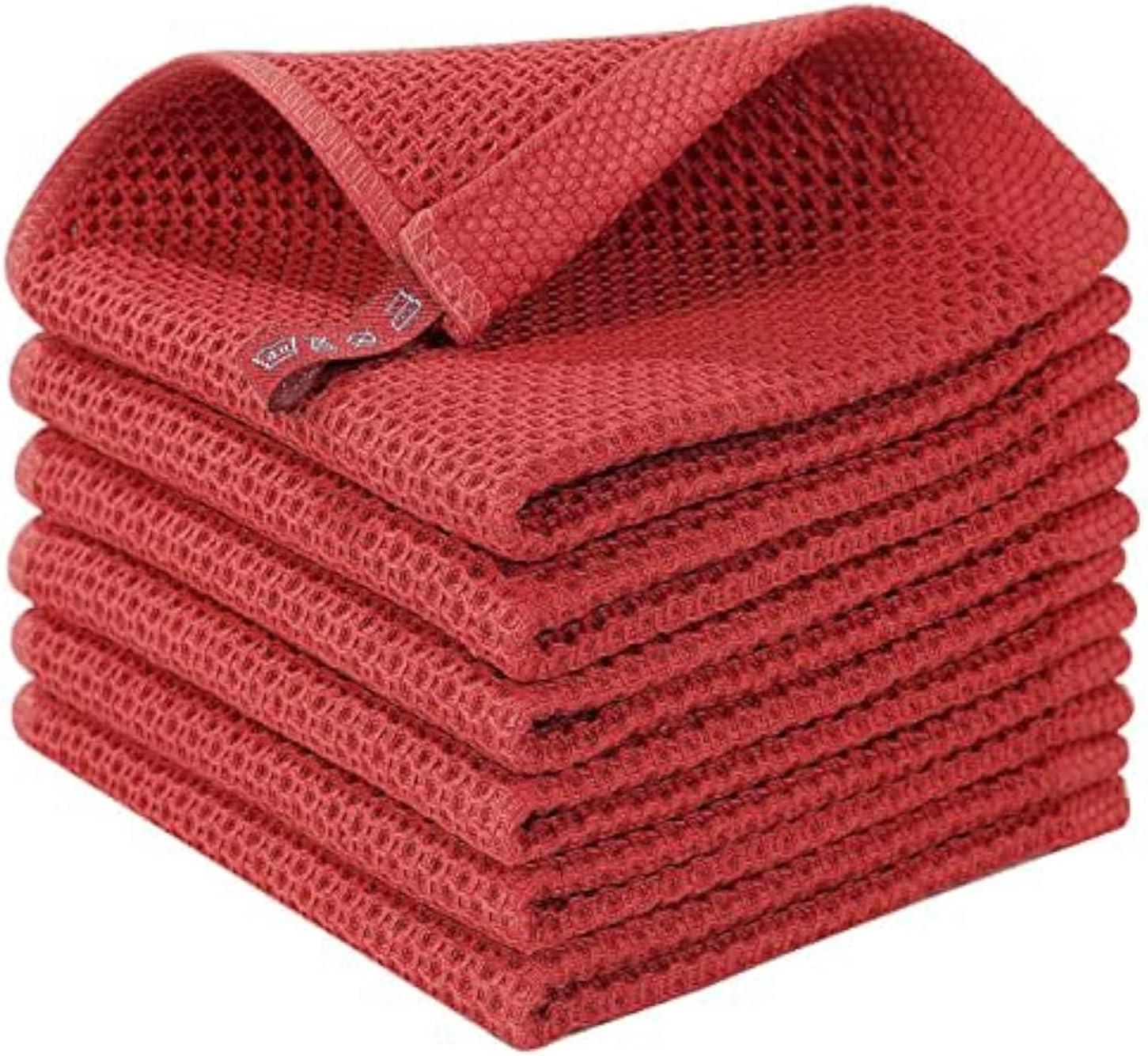 piaybook Super Soft Towels Cotton Weave Kitchen Dish Cloths Ultra Soft Absorbent Quick Drying Dish Towels 12x12 Inches 6 Pack Red for Bathroom and Kitchen,Red