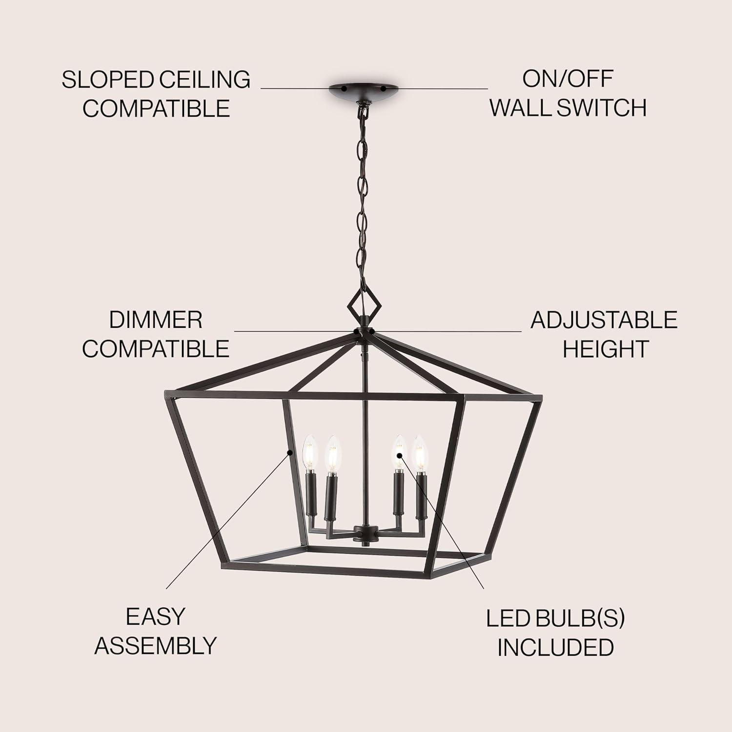 Gatsby 23" 4-Light Adjustable Iron Rustic Glam LED Pendant, Oil Rubbed Bronze