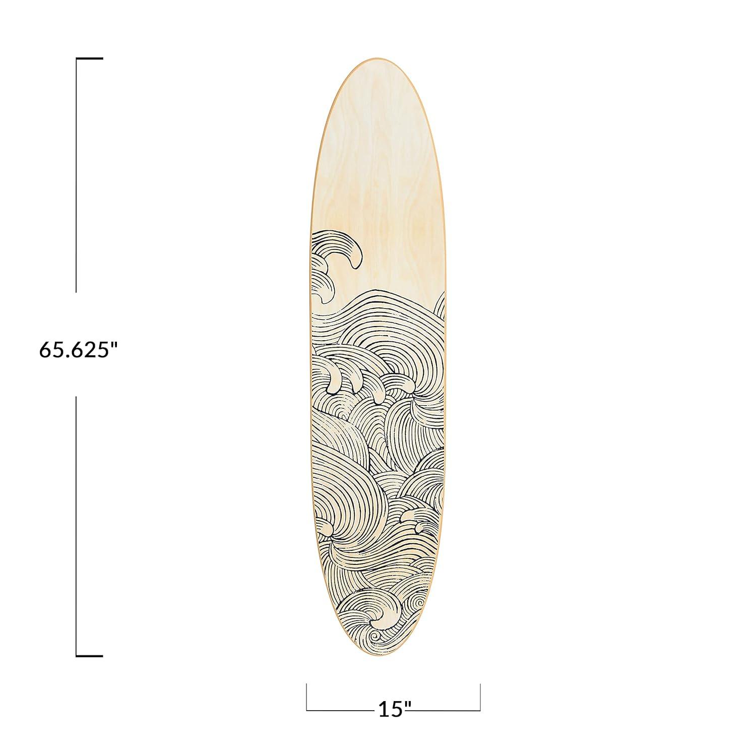 Storied Home Lacquered Wood Surfboard Wall Decor with Waves Hangs Vertical or Horizontal: Matte Finish, Abstract Pattern