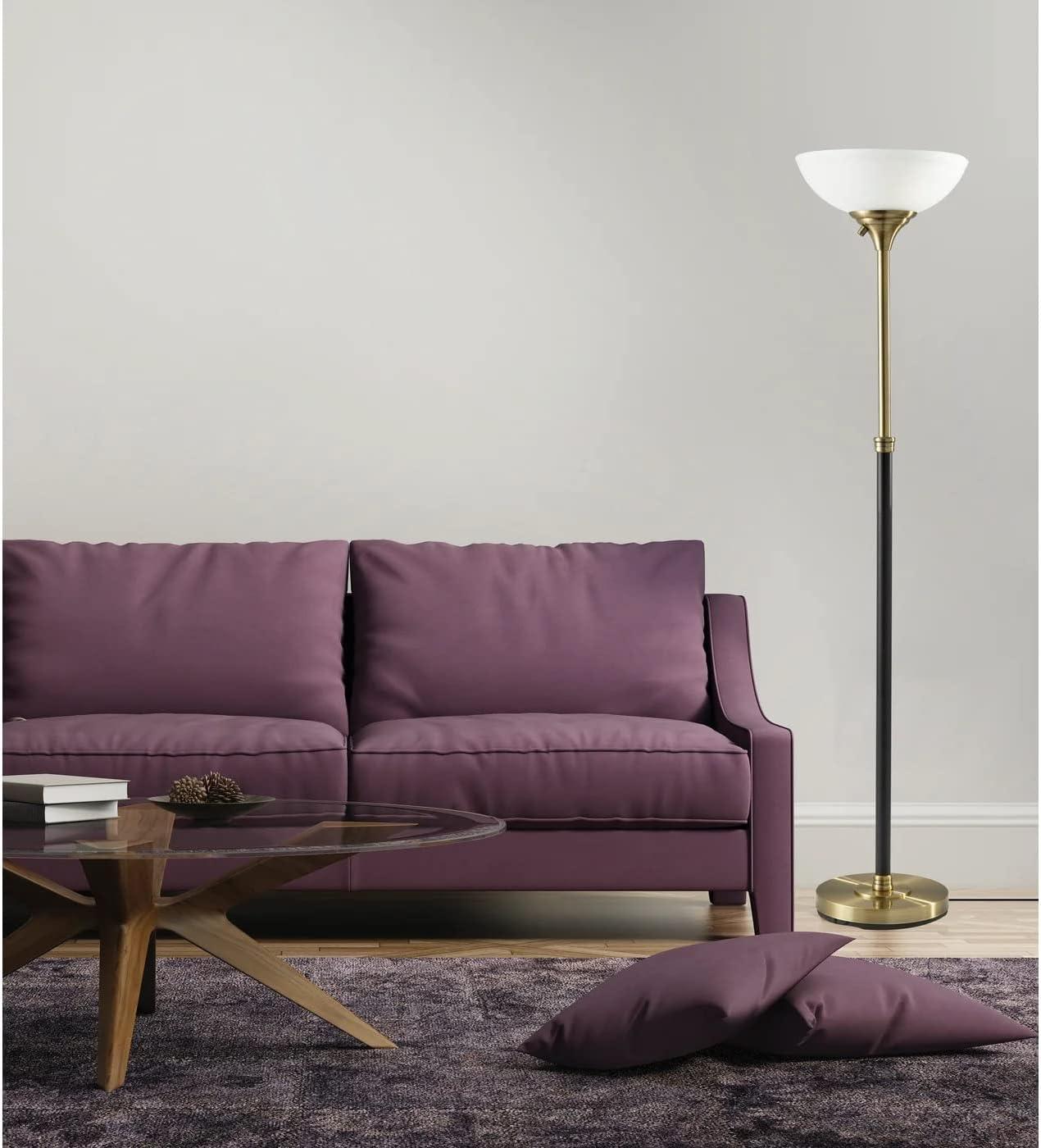 71" Bergen Collection Torchiere Black - Adesso: ETL Listed, Metal Body, Glass Shade, No Bulb Included