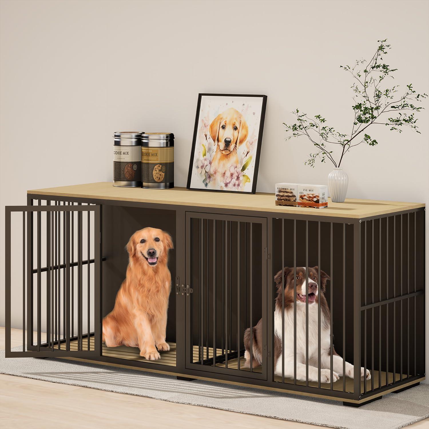 Tucker Murphy Pet™ Large Dog Crate Furniture for 2 Dogs, 71.6'' Steel Frame Dog Crate with Double Doors, Heavy Sturdy Dog Kennel