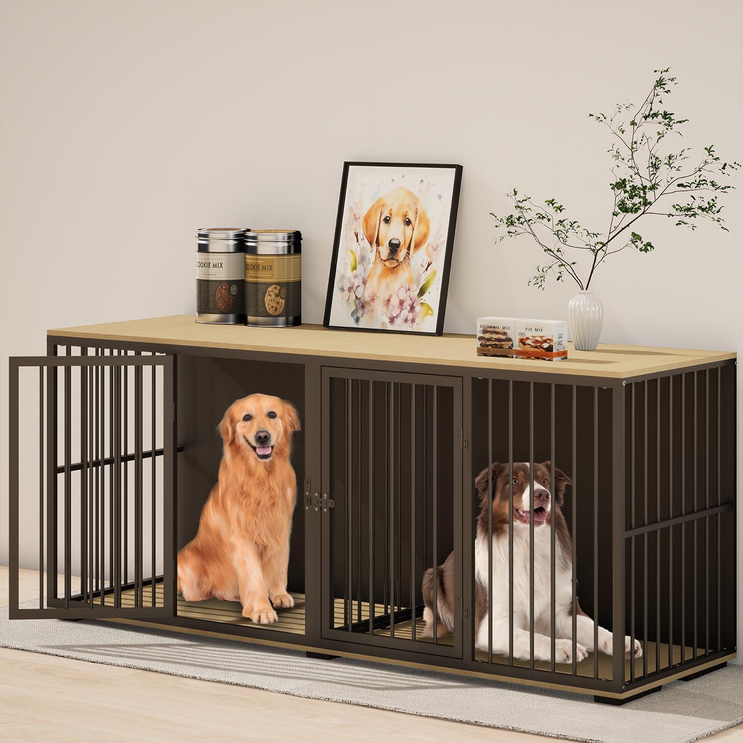 Tucker Murphy Pet™ Large Dog Crate Furniture for 2 Dogs, 71.6'' Steel Frame Dog Crate with Double Doors, Heavy Sturdy Dog Kennel