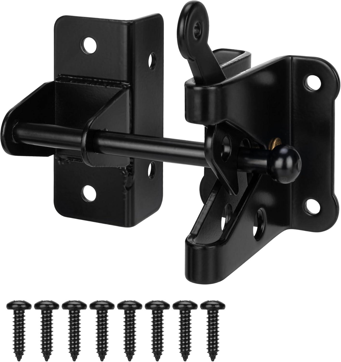 Gate Latch Automatic Gate Gravity Latch Self Locking Fence Gate Latch with Pull Cable for Wooden Fence Gates Door, Black