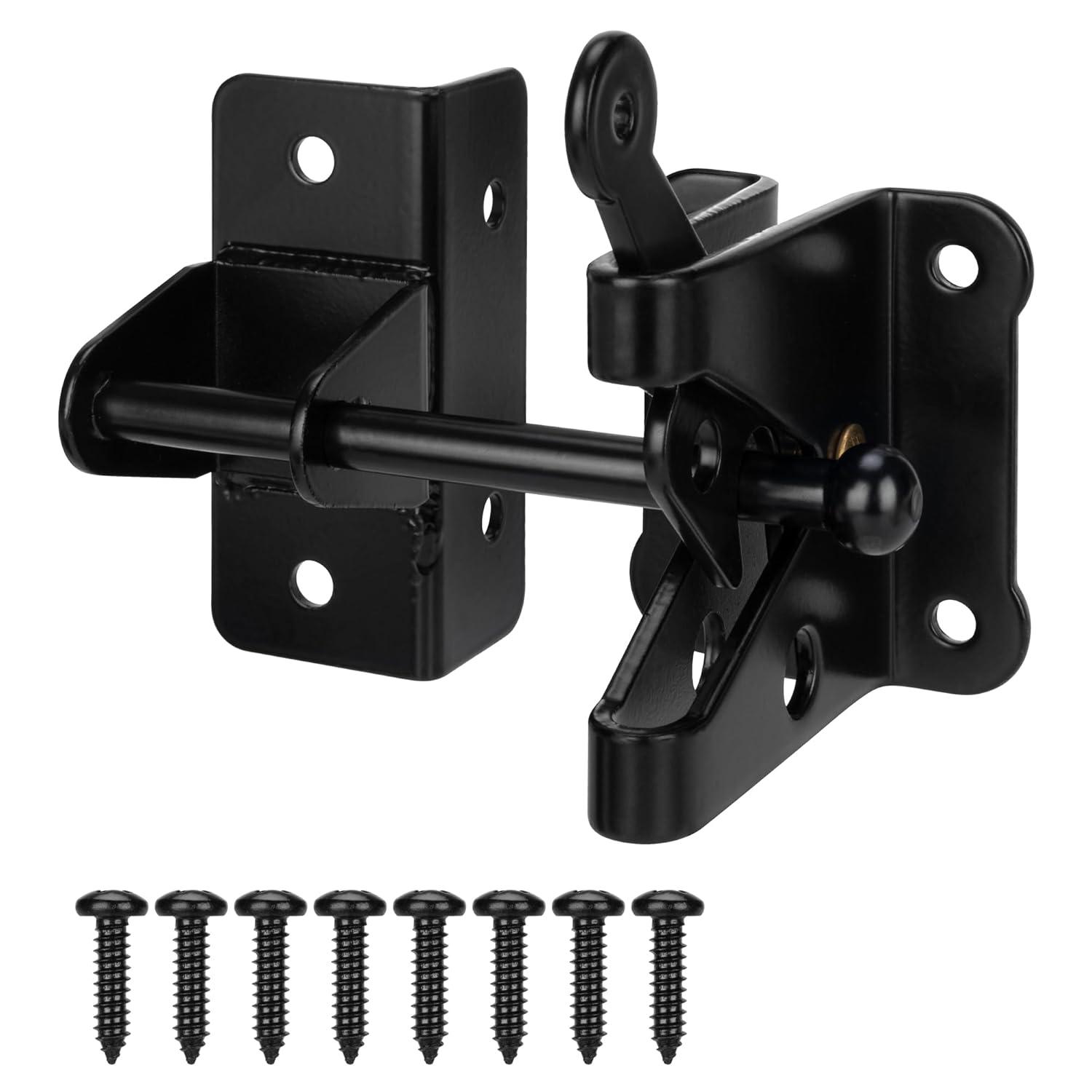 Gate Latch Automatic Gate Gravity Latch Self Locking Fence Gate Latch with Pull Cable for Wooden Fence Gates Door, Black