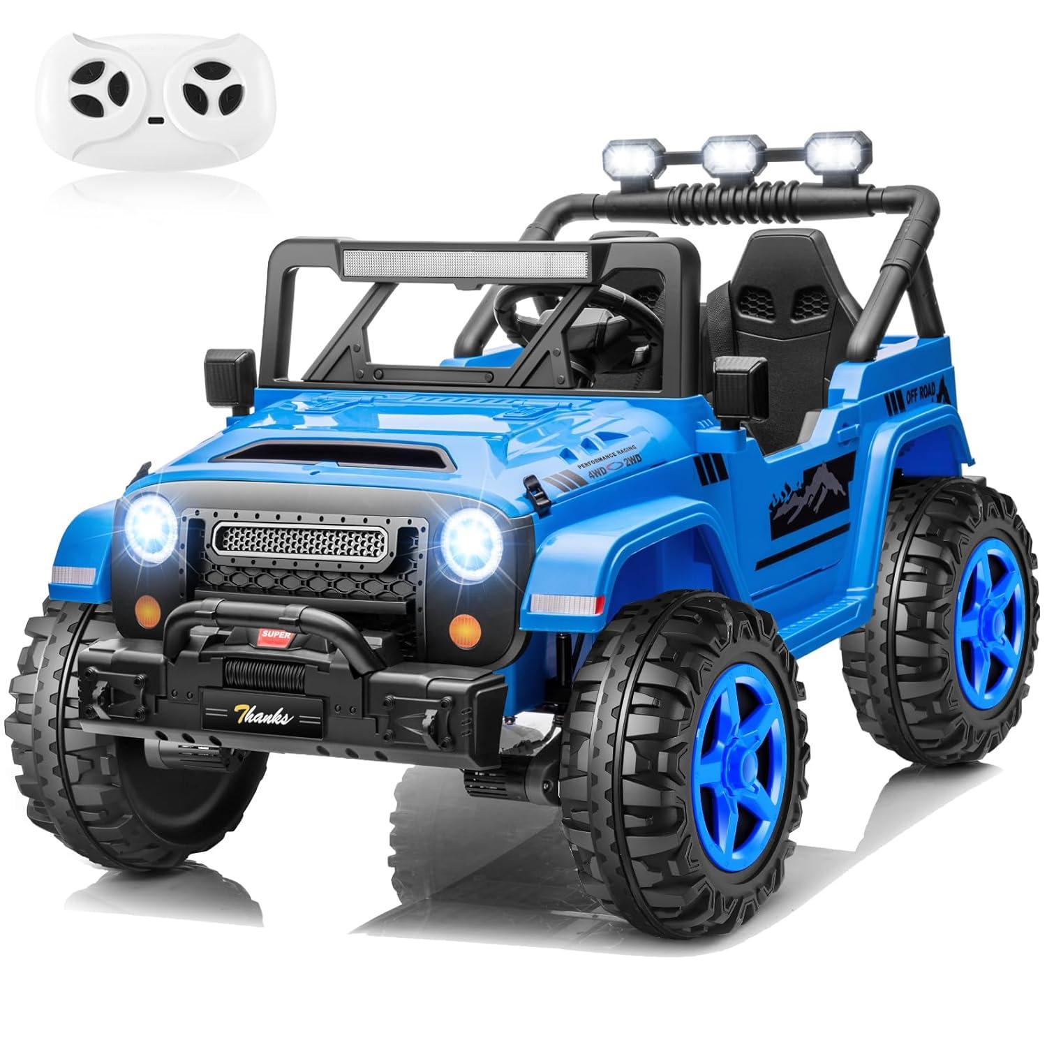 Ancheer 24V 4WD//2WD Ride On Jeep Truck,2 Seater Kids UTV With 4X200w Powerful Engine,Remote Control,Bluetooth,20 Wide Seat,Vehicles for Kids Toddlers