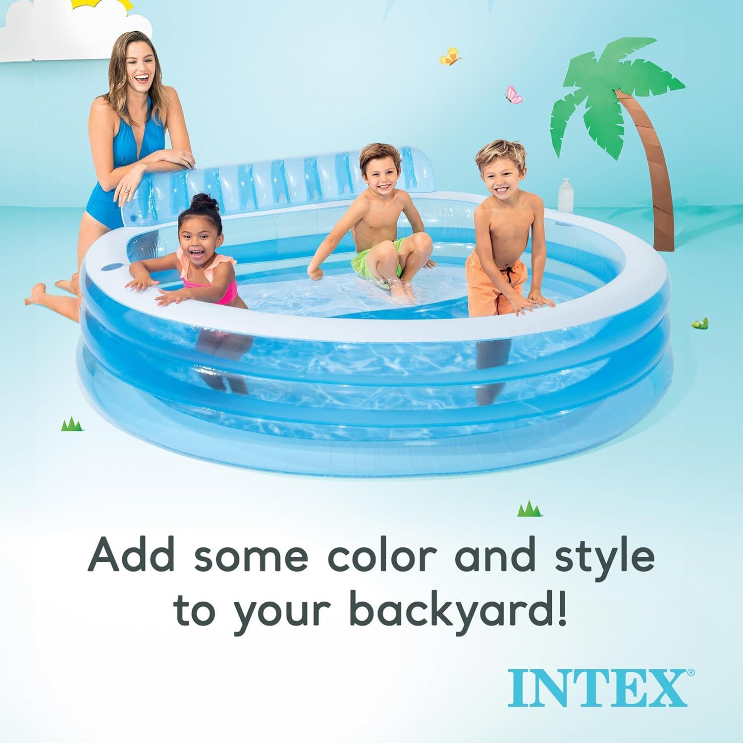 Intex Intex Swim Center Round Inflatable Above Ground Family Lounge Outdoor Pool, Blue