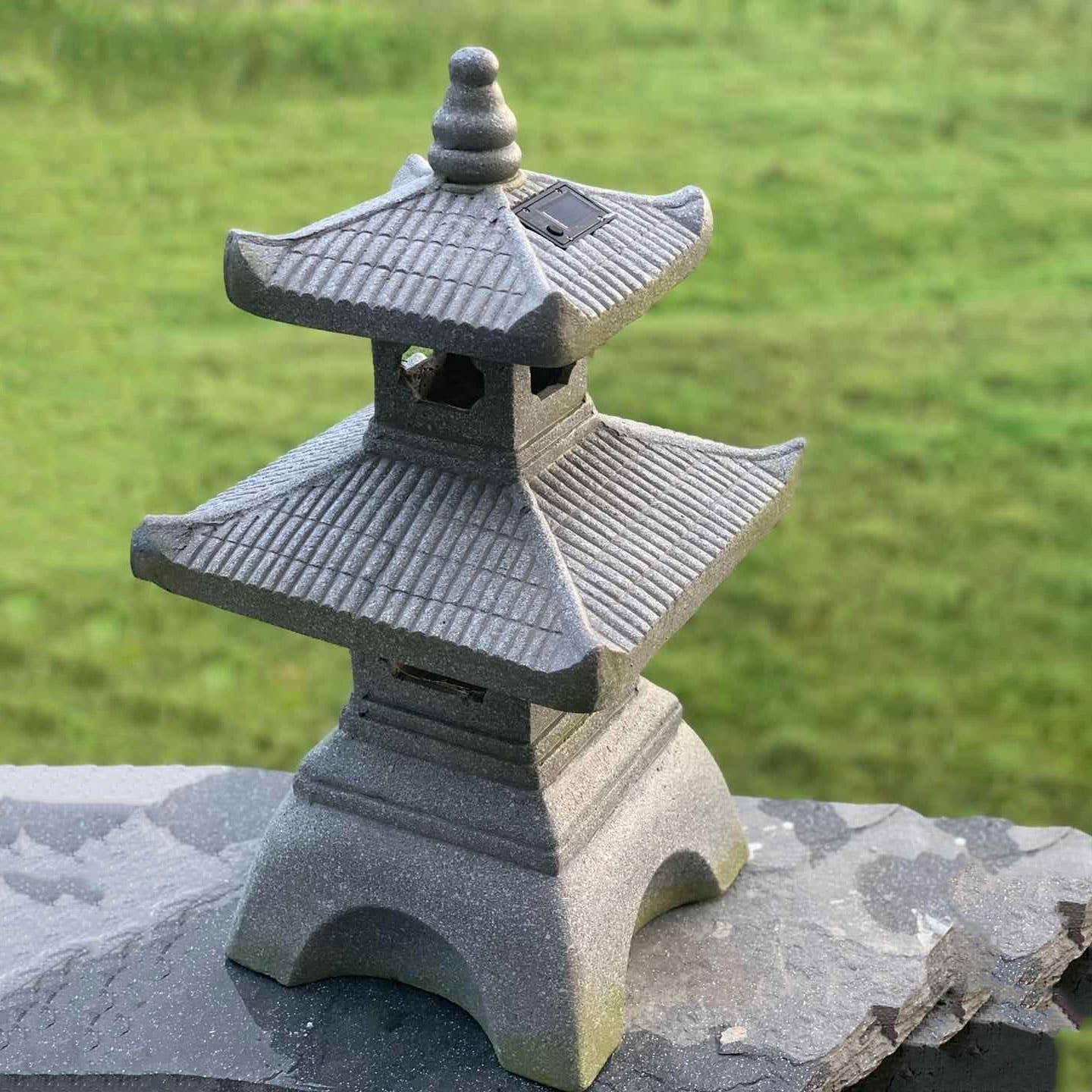 26" Gray Resin Pagoda Garden Lantern with Solar Light