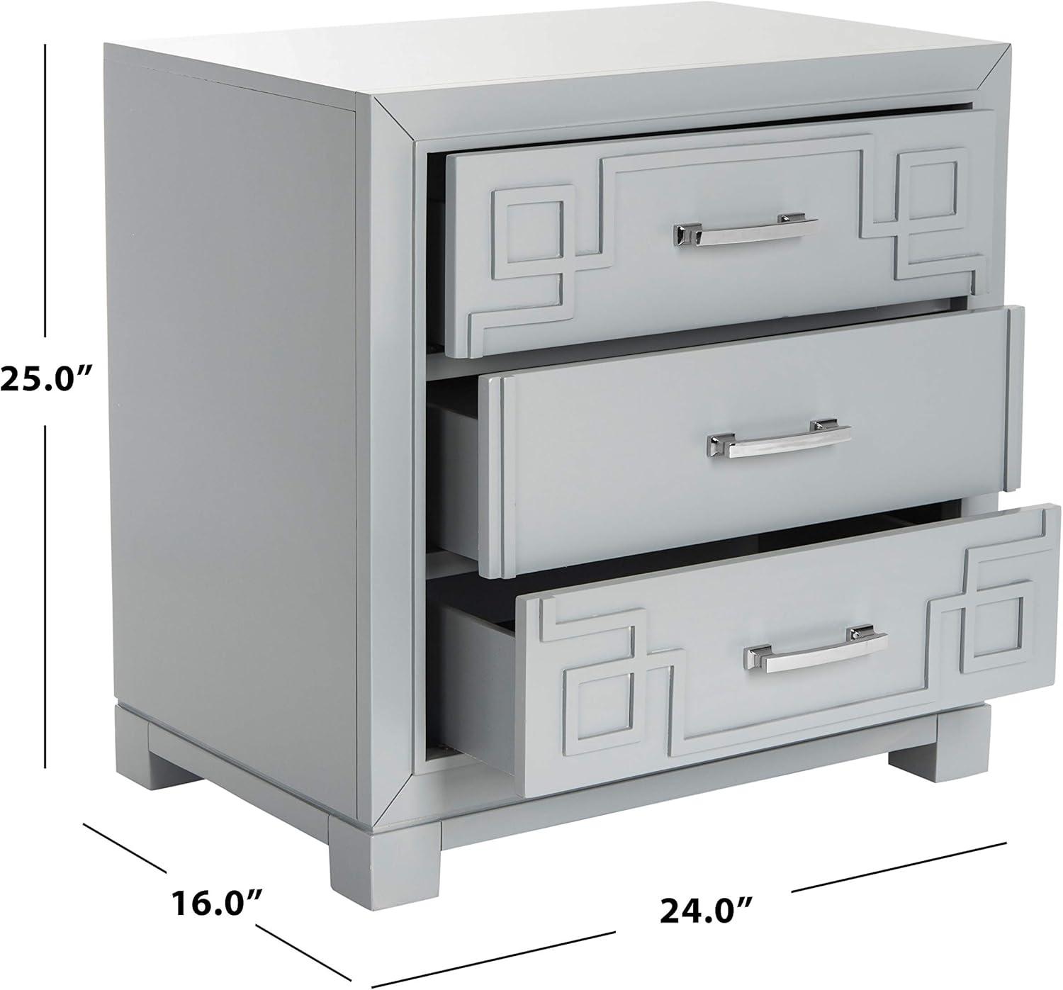 Raina 3 Drawer Greek Key Nightstand - FOX6278 - Black - Safavieh Couture