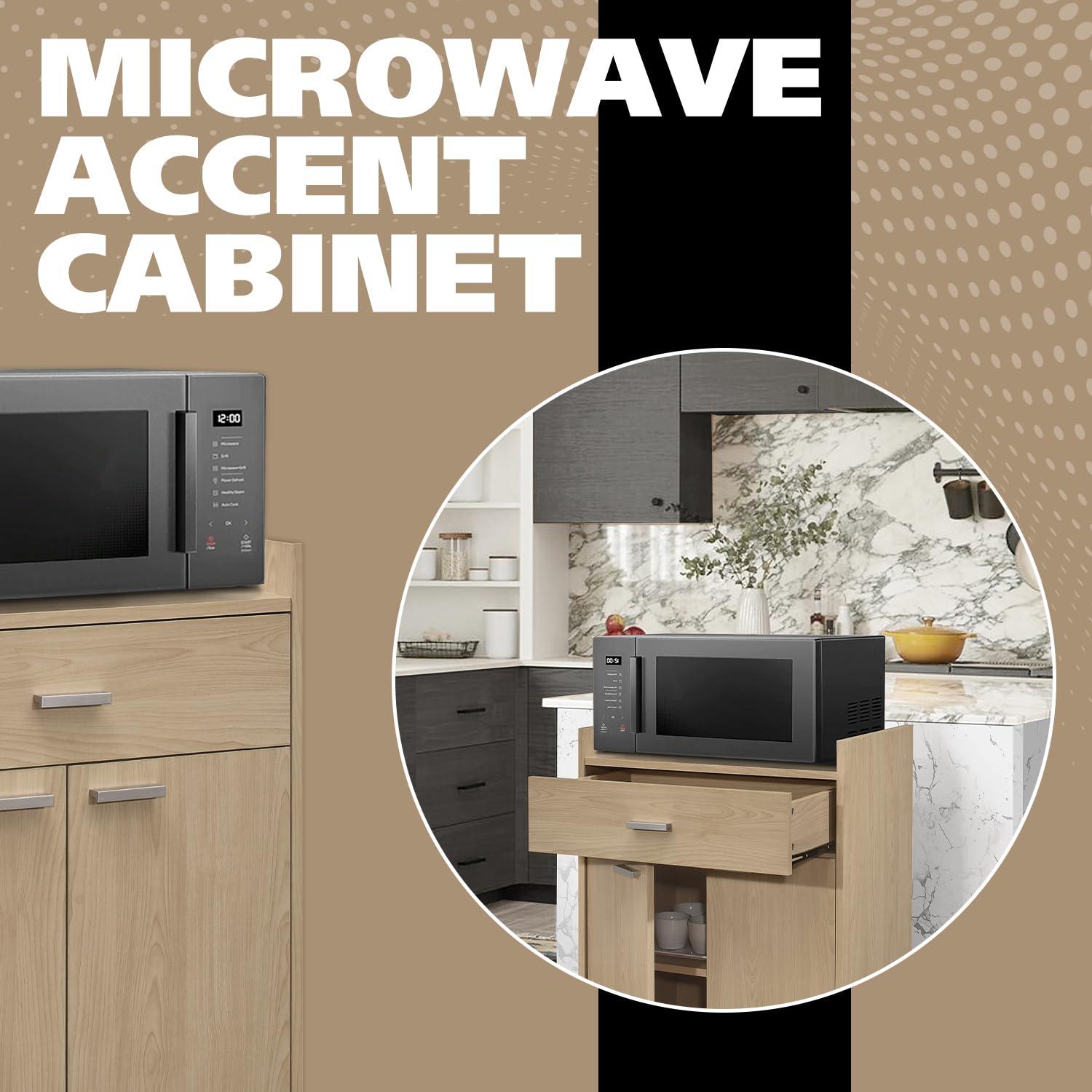 Kings Brand Furniture Northbury 2-Door Microwave Accent Kitchen Cabinet Rolling Cart (Beech)