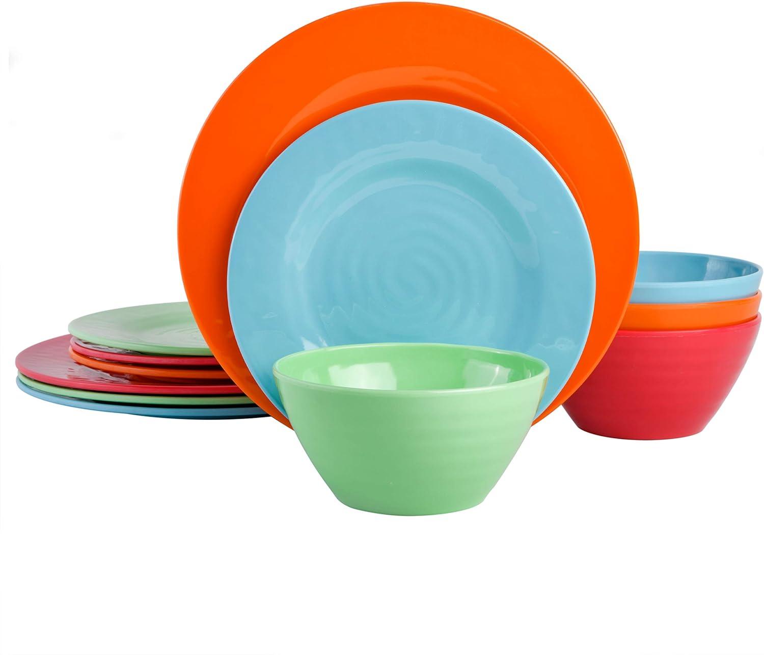 Gibson Brist 12 Piece Melamine Dinnerware Set in Assorted Colors