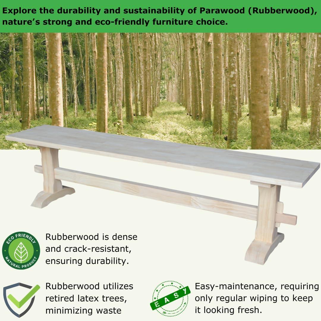 72" Trestle Bench Unfinished - International Concepts: Solid Wood, Parawood, Entryway, Living Room