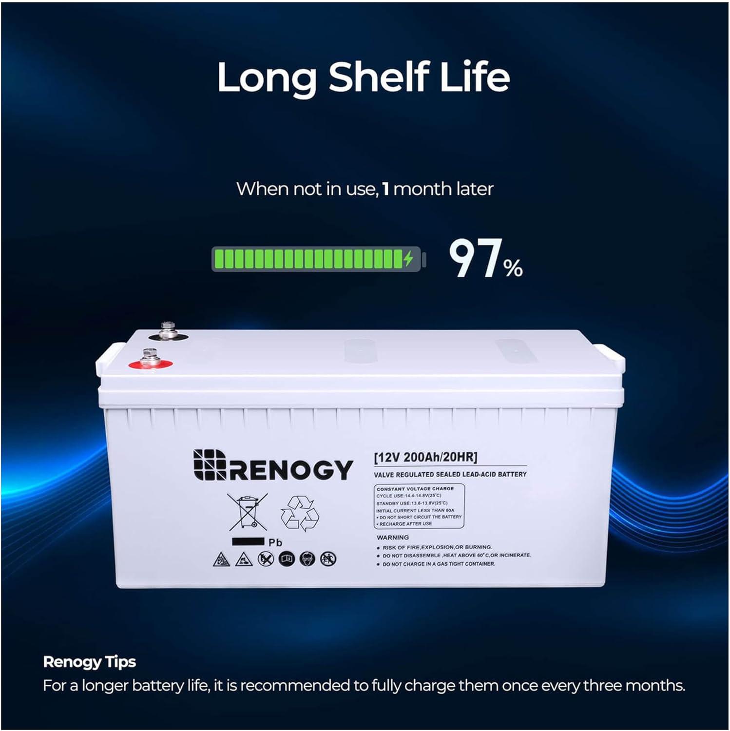 Renogy Deep Cycle AGM Battery 12 Volt 200Ah, 2000A Max Discharge Current, Safe Charge Most Home Appliances for RV, Camping, Cabin, Marine and Off-Grid System, Maintenance-Free
