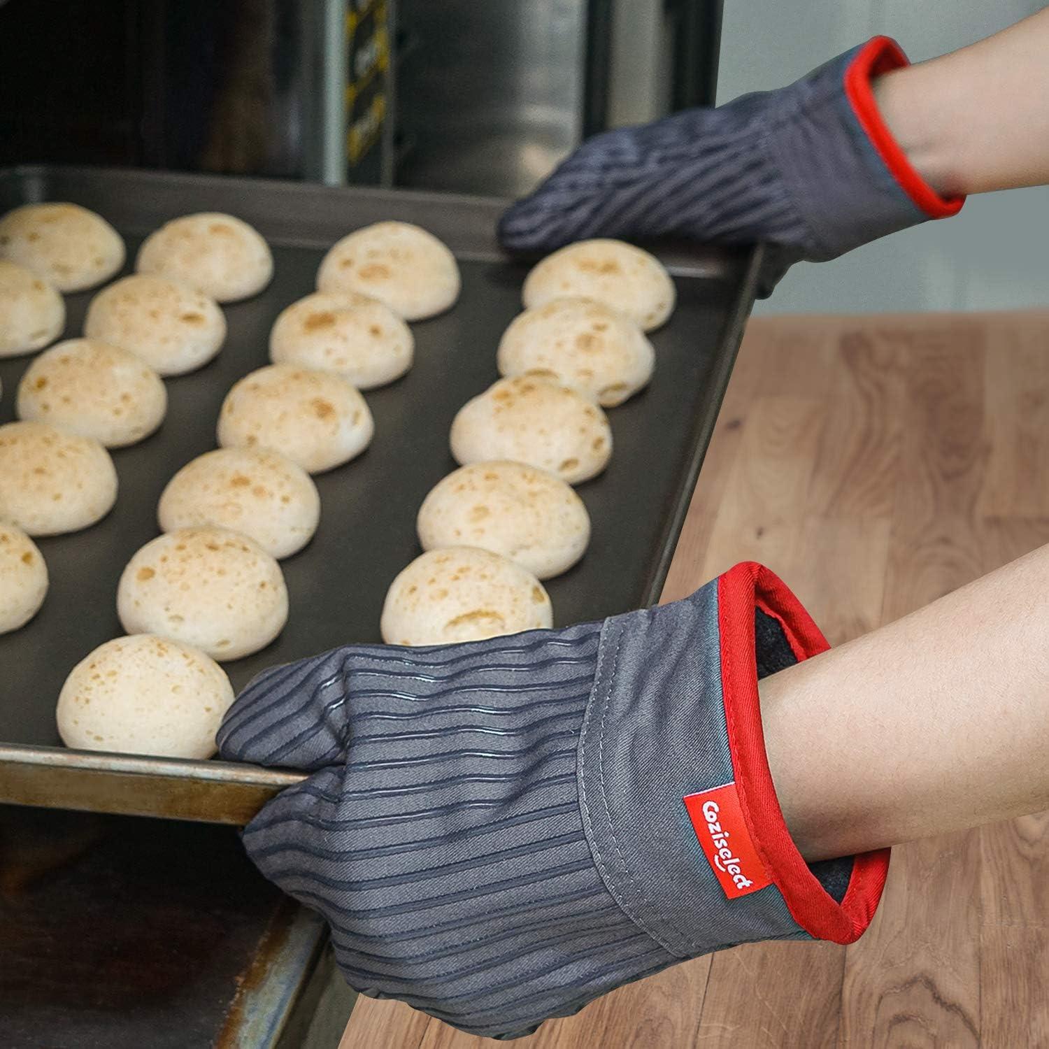 Gray Silicone and Cotton Heat Resistant Oven Mitts Set