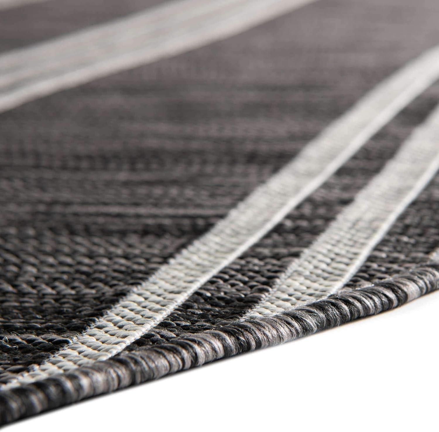 Charcoal and Gray Round Synthetic Outdoor Area Rug