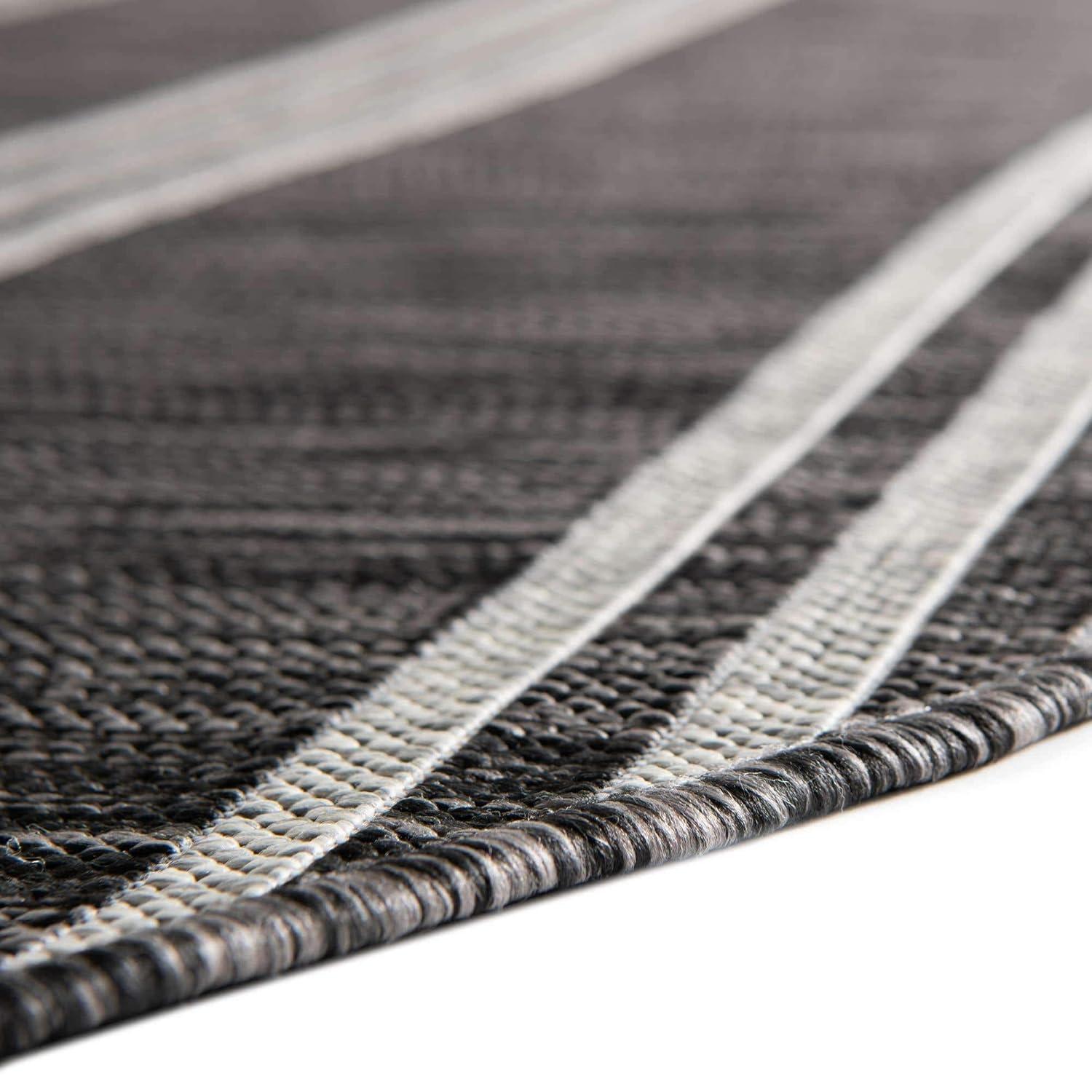 Charcoal and Gray Round Synthetic Outdoor Area Rug