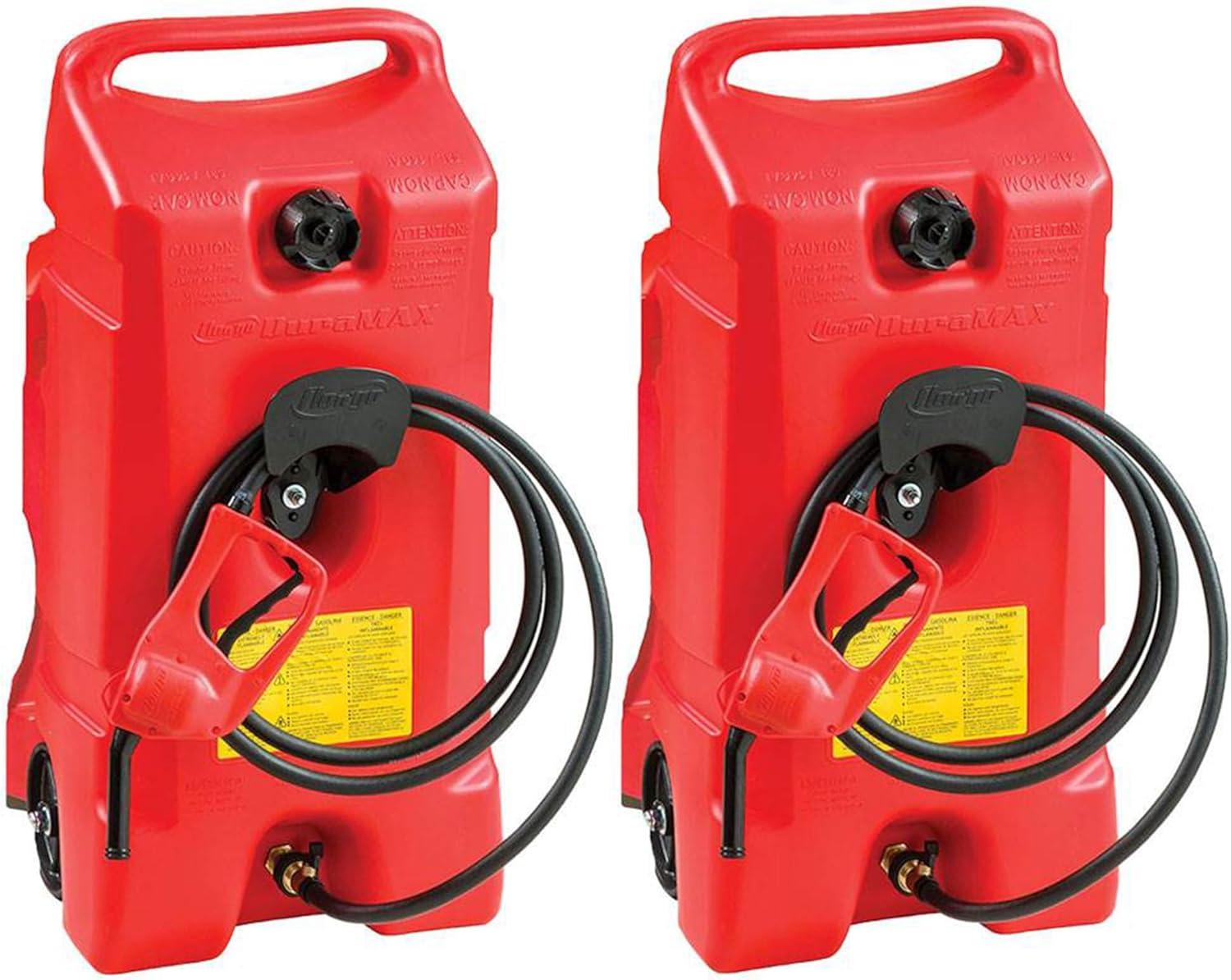 Red 14-Gallon Portable Plastic Gas Fuel Tank with Pump, 2-Pack