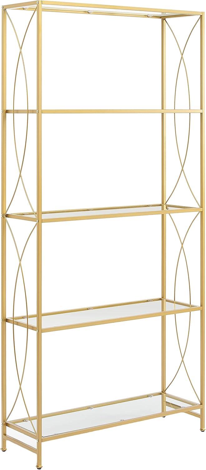 76" Helena Etagere Gold - Crosley: Sturdy Steel Frame, Curved Accents, 4 Clear Glass Shelves