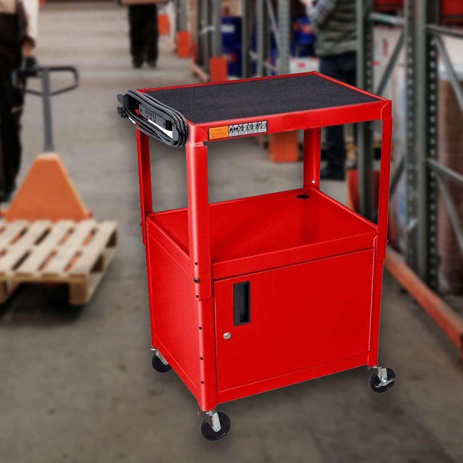 Multipurpose Height Adjustable Steel Av Utility Cabinet Cart - Red