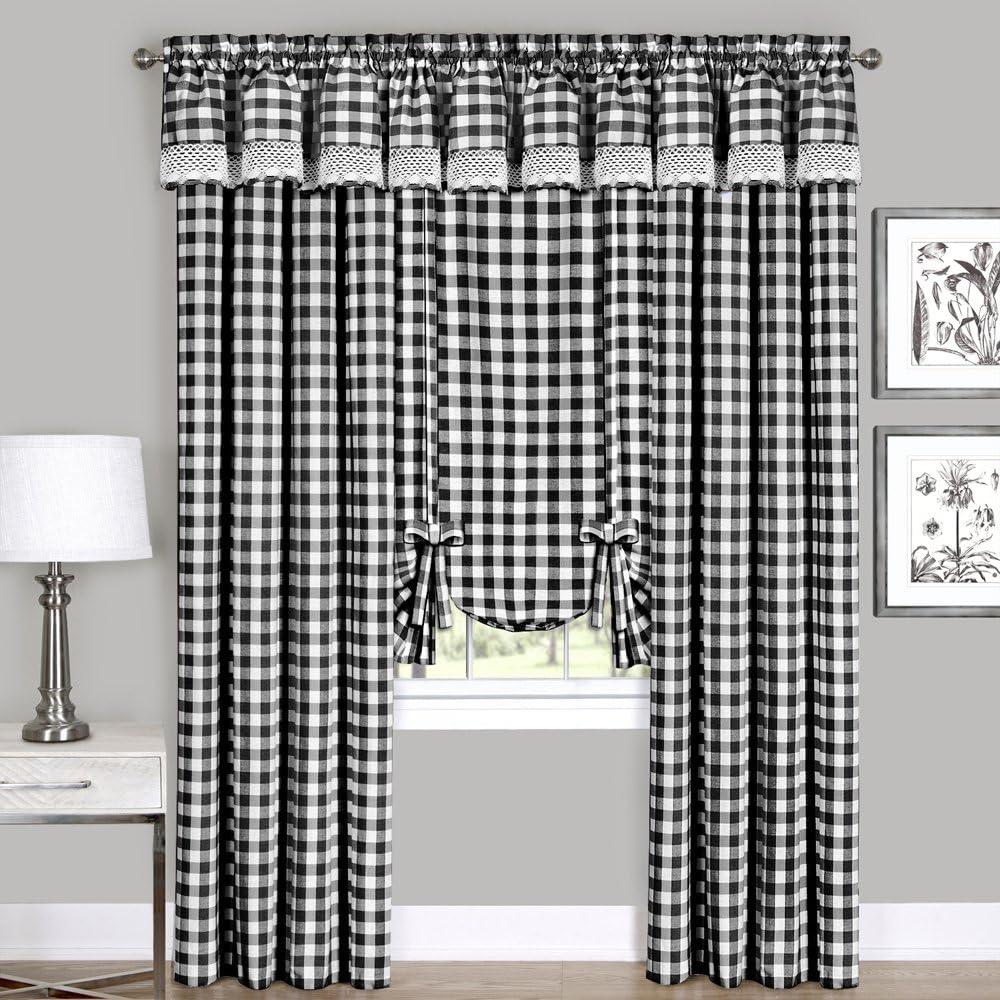 Achim Buffalo Check Window Curtain Panel, 42 inches x 84 inches, Black