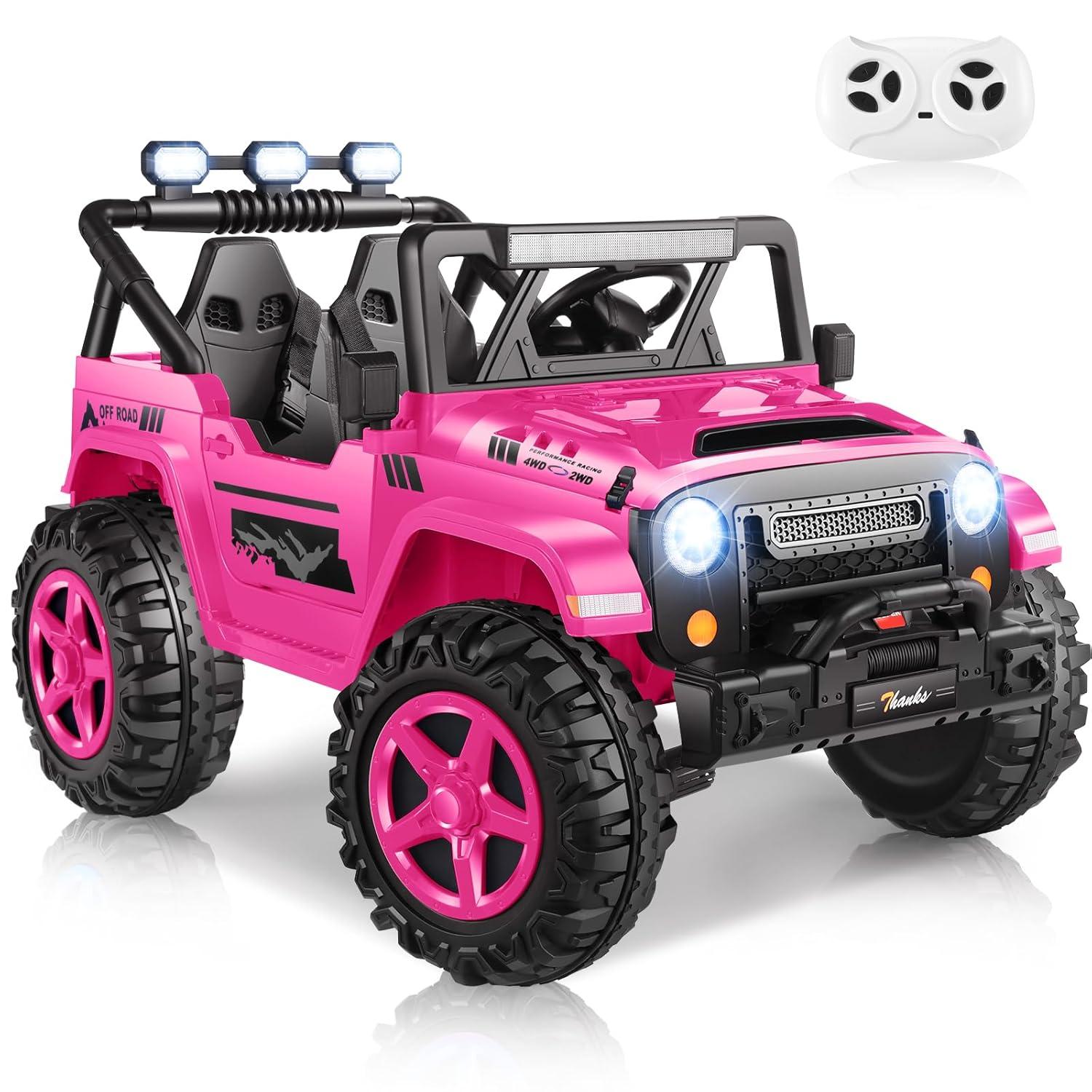 Ancheer Alex 24V 4WD//2WD Ride On Jeep Truck,2 Seater Kids UTV With 4X200w Powerful Engine,Remote Control,Bluetooth,20 Wide Seat,Vehicles for Kids Toddlers
