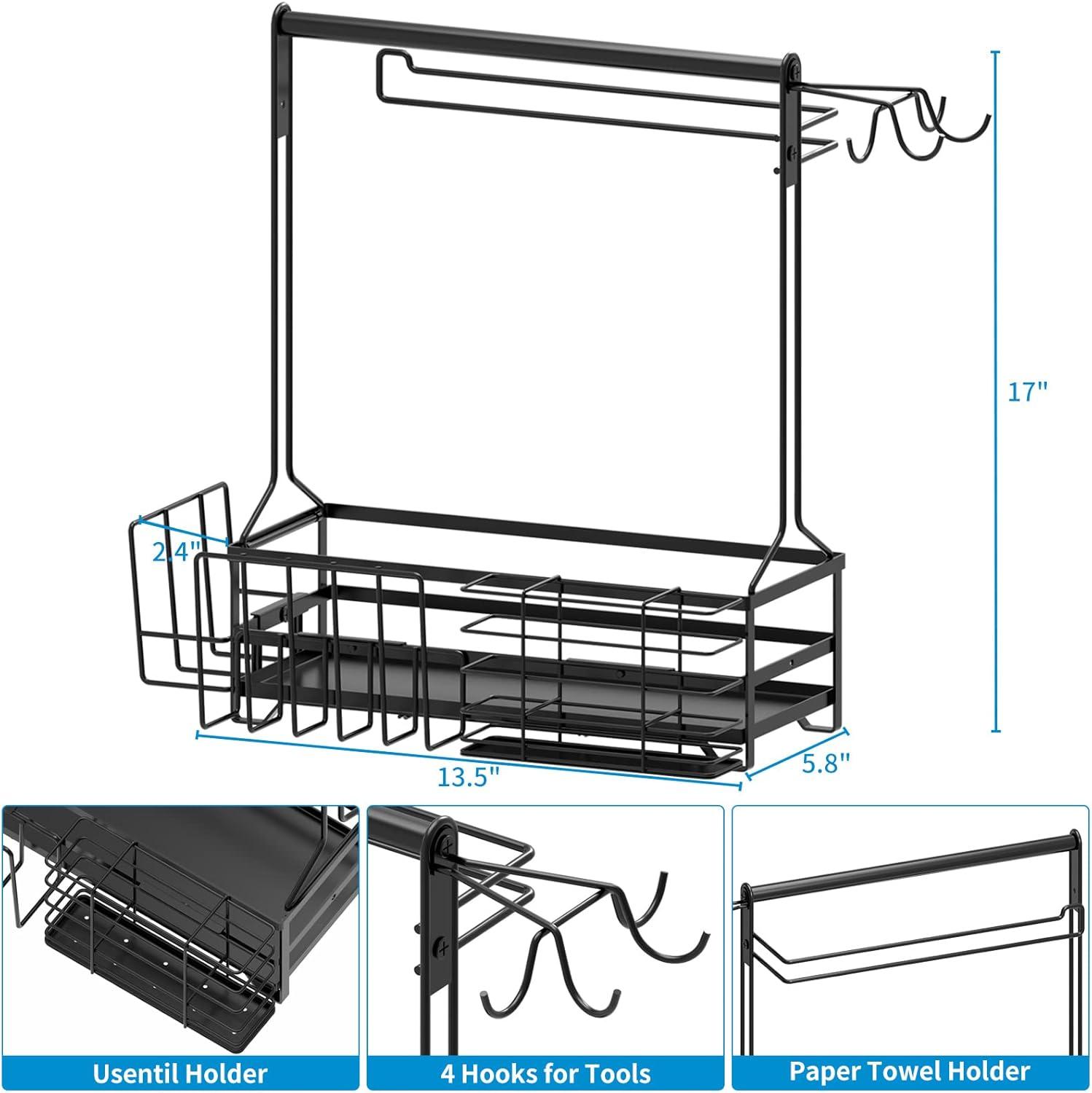 Black Steel BBQ Grill Caddy with Paper Towel Holder