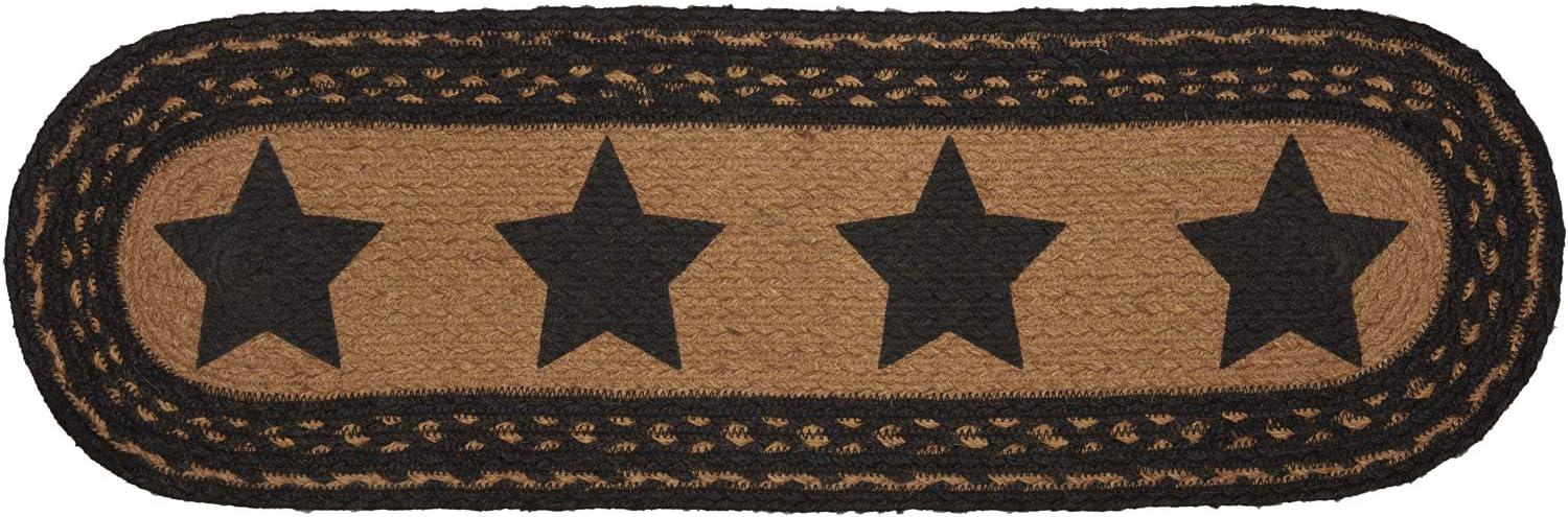 Farmhouse Black and Tan Jute Oval Stair Tread with Stars