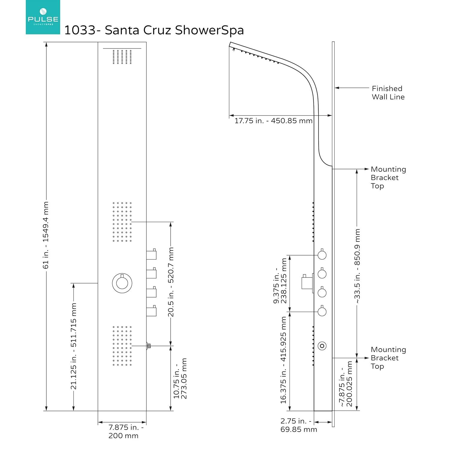 PULSE Santa Cruz ShowerSpa Stainless Steel Shower Panel