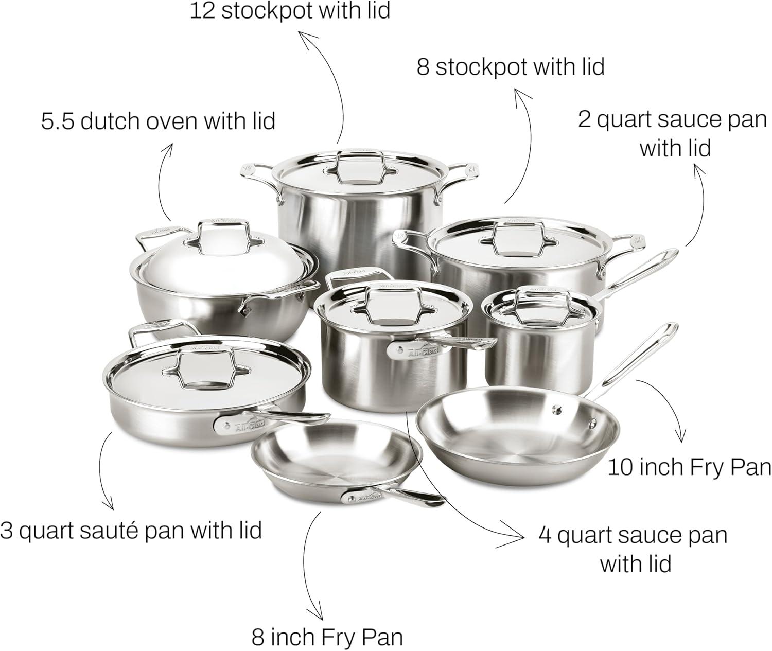 All-Clad d5 Brushed Stainless Steel 14 Piece Cookware Set