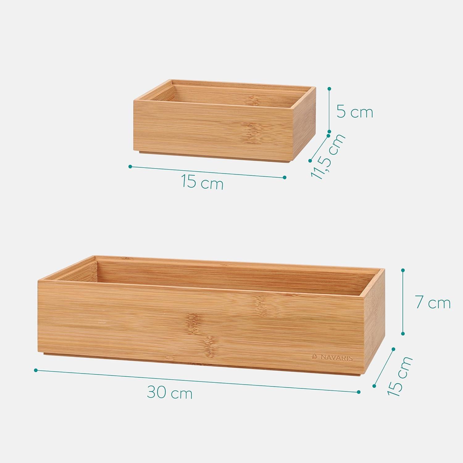 Navaris Bamboo Storage Boxes - Set of 2 Wood Stackable Box Organizers for Bedroom, Kitchen, Bathroom, Living Room, Makeup, Jewelry, Accessories