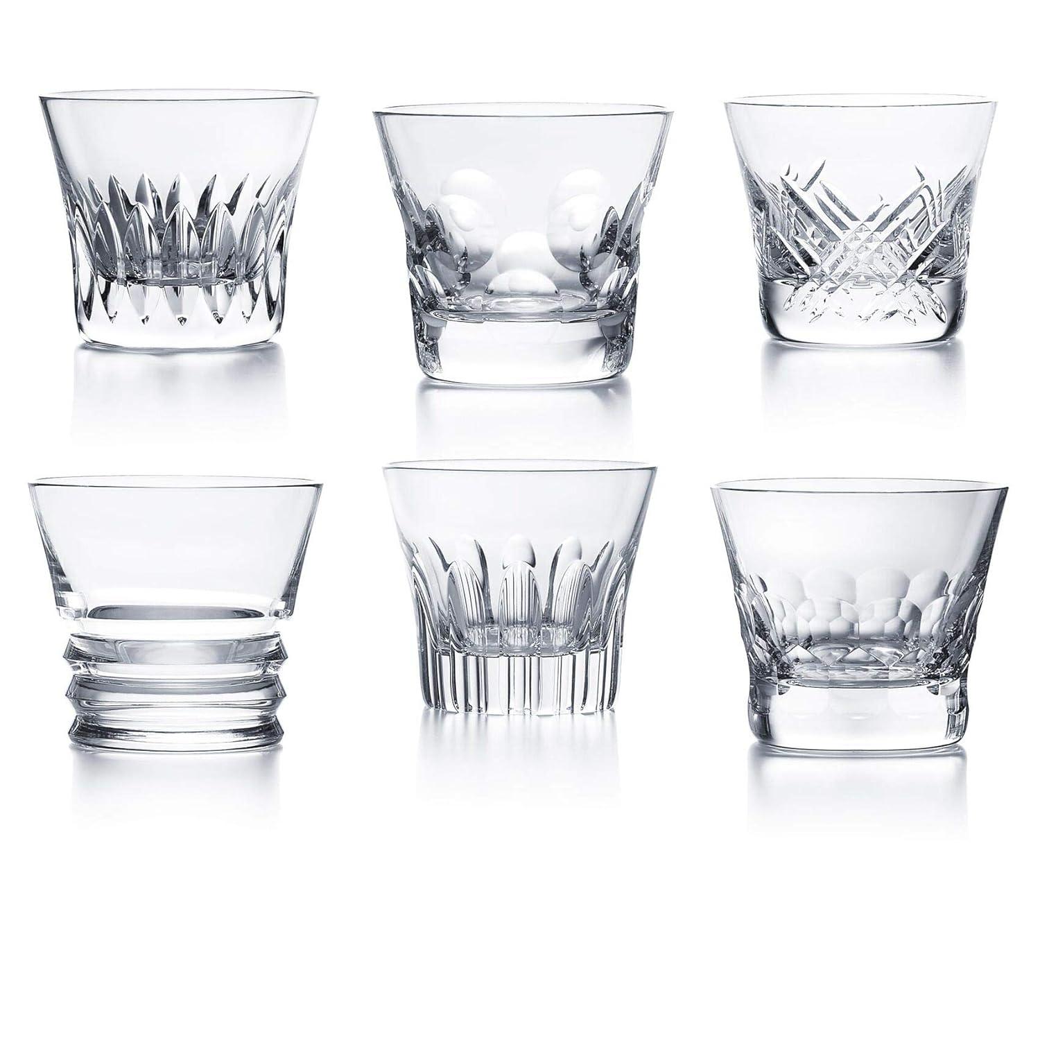Elegant Clear Crystal Assorted Pattern Tumblers Set of Six