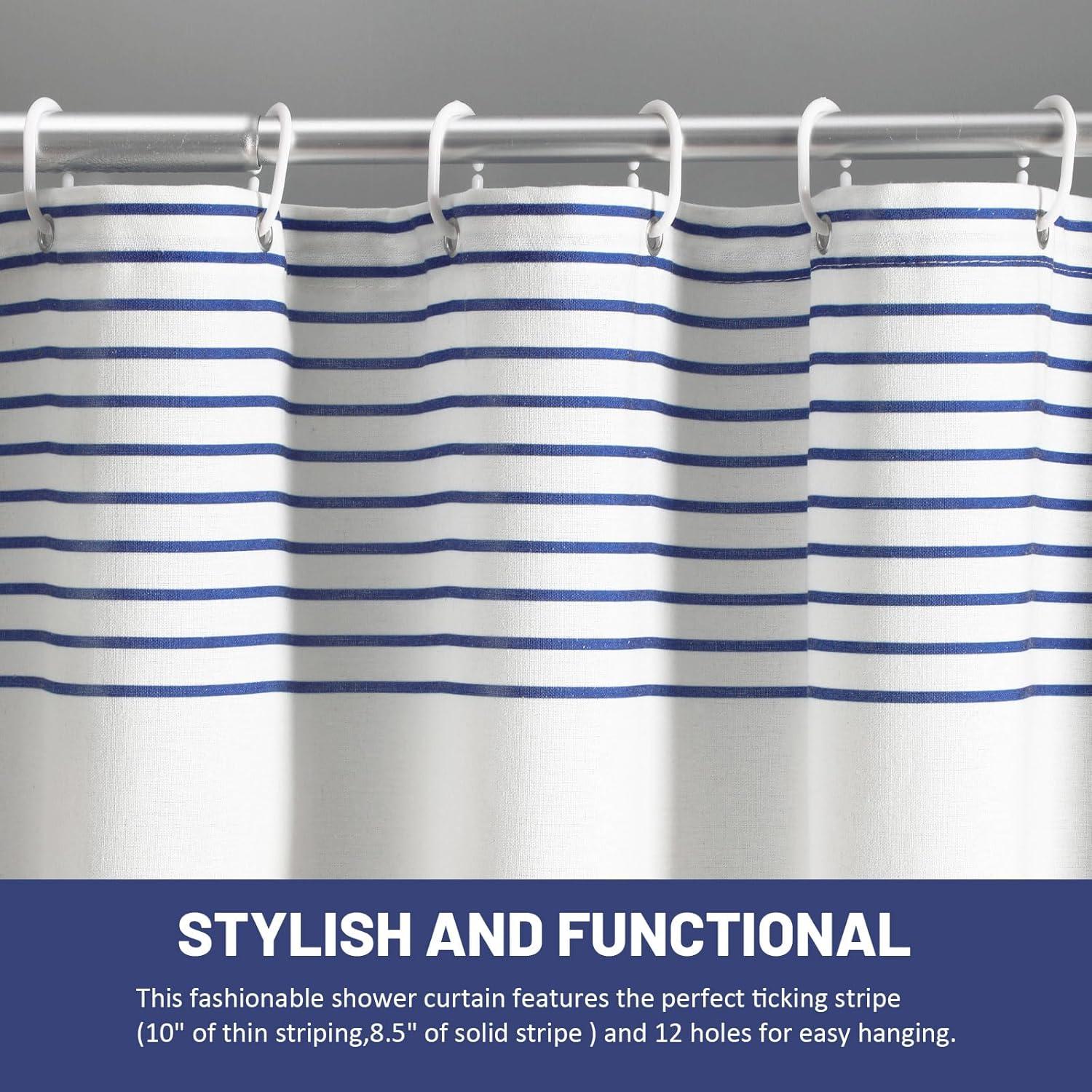 bufftieo Navy Blue and White Shower Curtain for Bathroom Boho Striped Fabric Modern Farmhouse Tassel Shower Curtain Sets - 72" x 72"