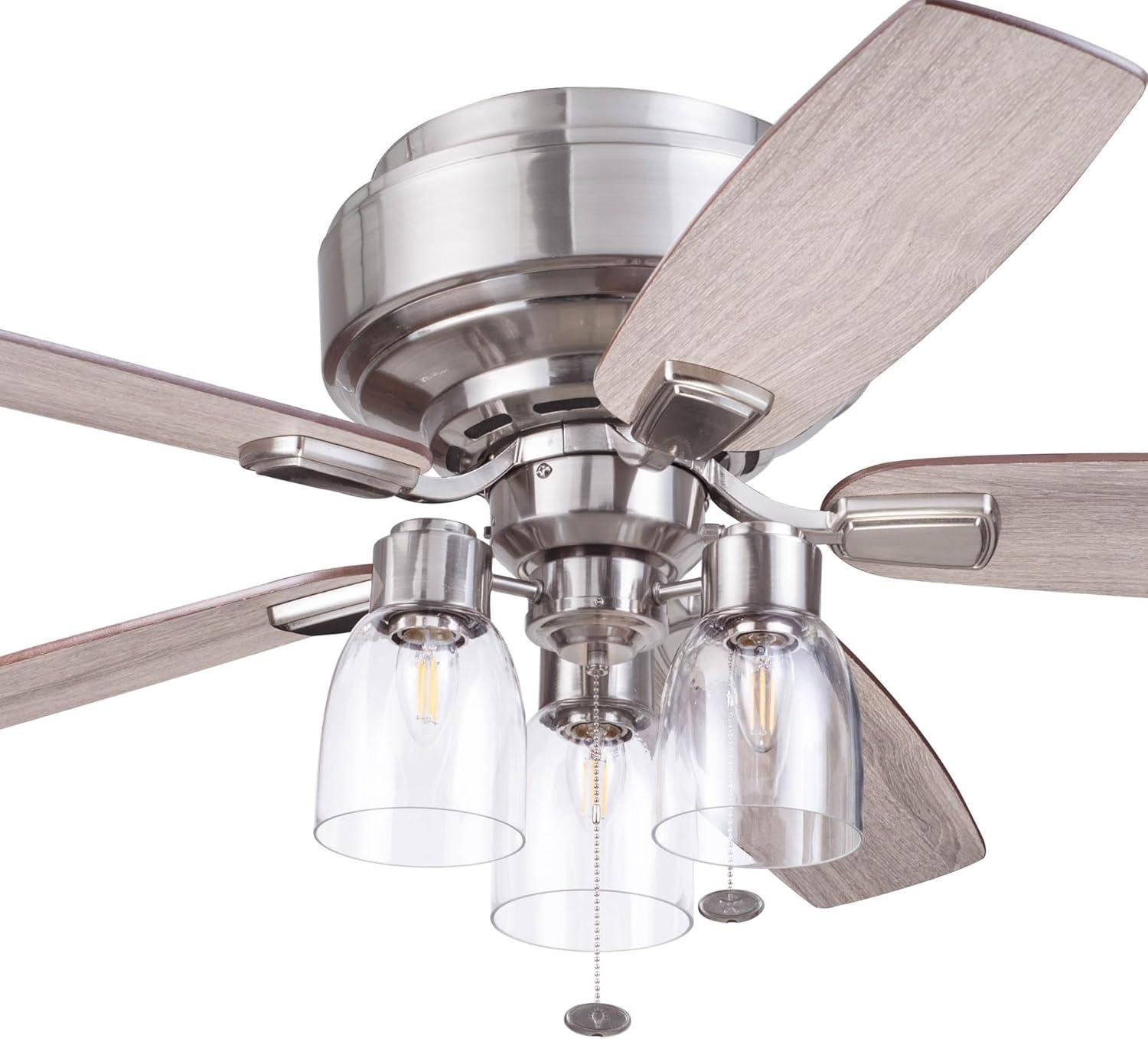 Prominence Home 51669-45 Magonia 52 in. Farmhouse Style Flush Mount LED Ceiling Fan with Light - Brushed Nickel