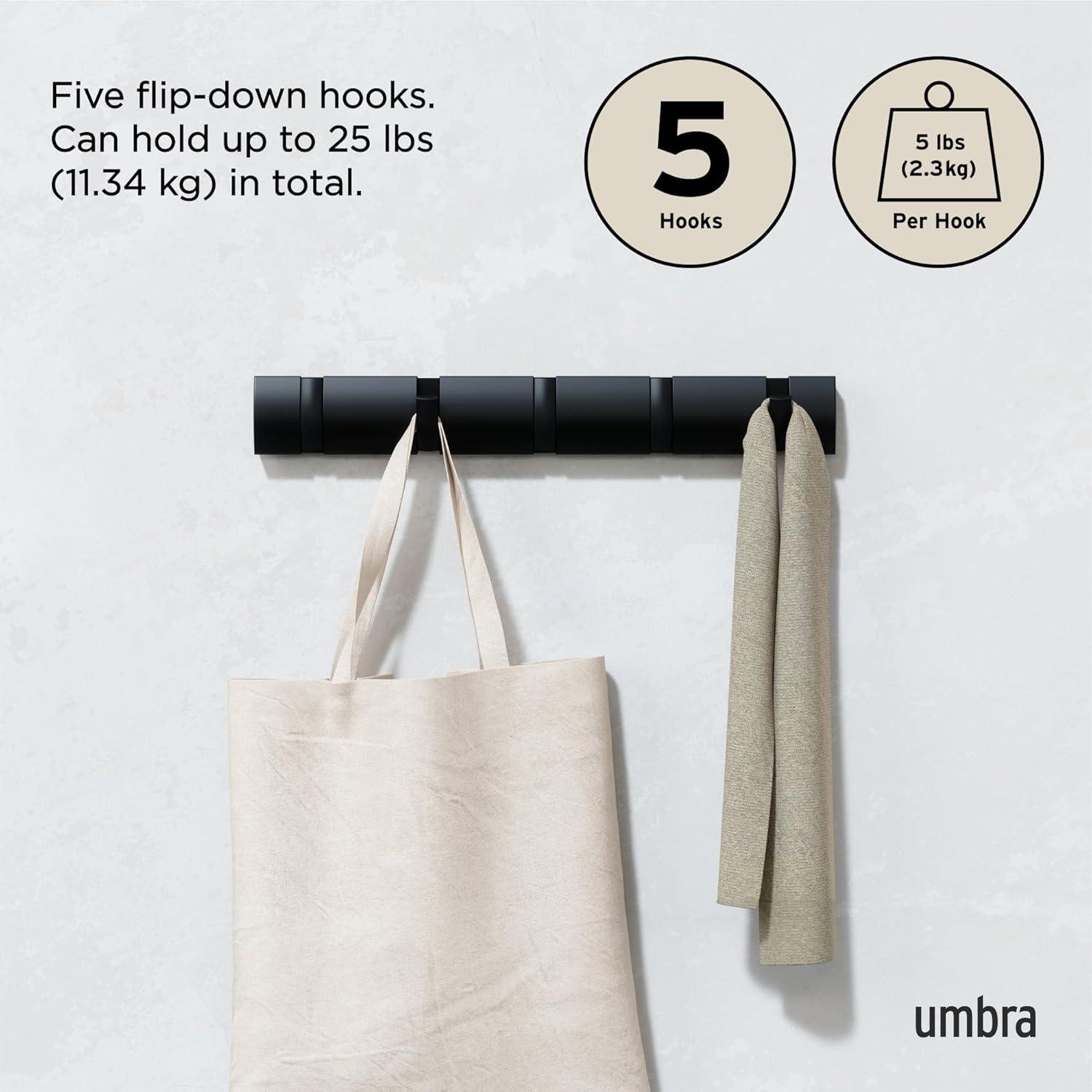 Umbra Flip Solid Wood, Metal Wall 5 - Hook Wall Mounted Coat Rack