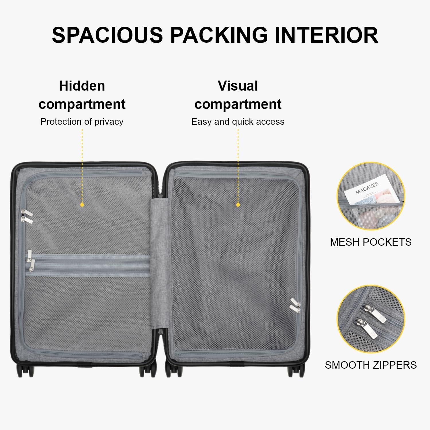 LEVEL8 Carry on Luggage Airline Approved with Spinner Wheels, Lightweight Luminous Textured Travel Bags for Women Men, Tsa Lock Cabin Suitcase, 20 Inch, Pickle Green