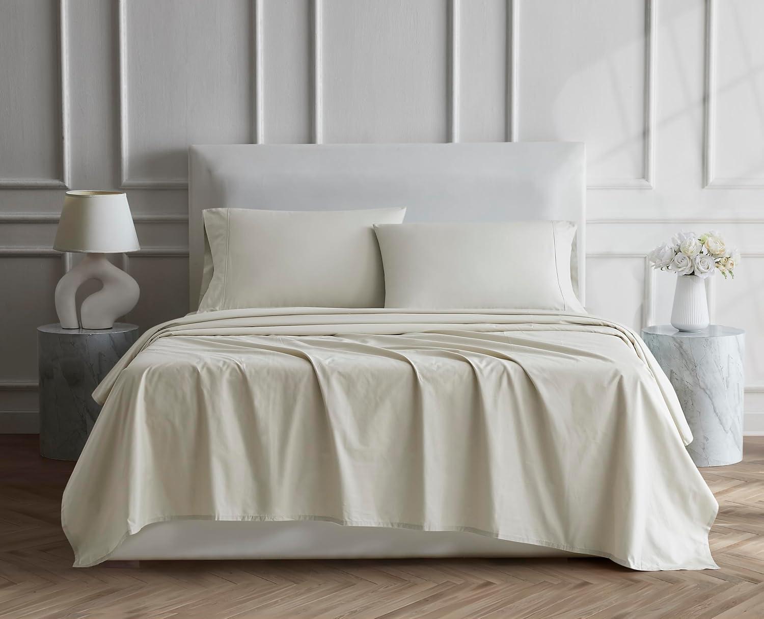 Linen Closet Luxury Cotton 400 Thread Count Ultimate Cotton Percale 4-Piece Sheet Set, Queen, Tan