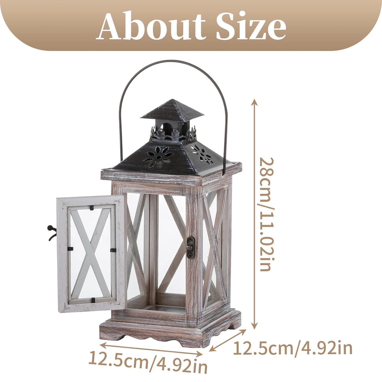 Sziqiqi Wooden Lanterns Rustic Decorative - Wood Candle Holder Centerpiece for Farmhouse Home Decor Wedding Hanging Distressed Moroccan Lantern Indoor