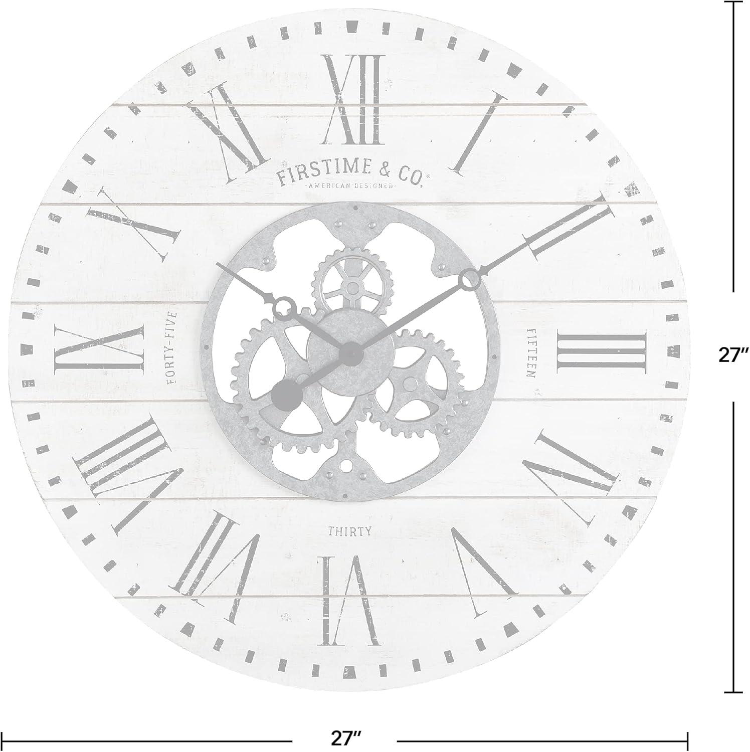 FirsTime & Co. White Shiplap Gears Wall Clock, Farmhouse, Analog, 27 x 2 x 27 in