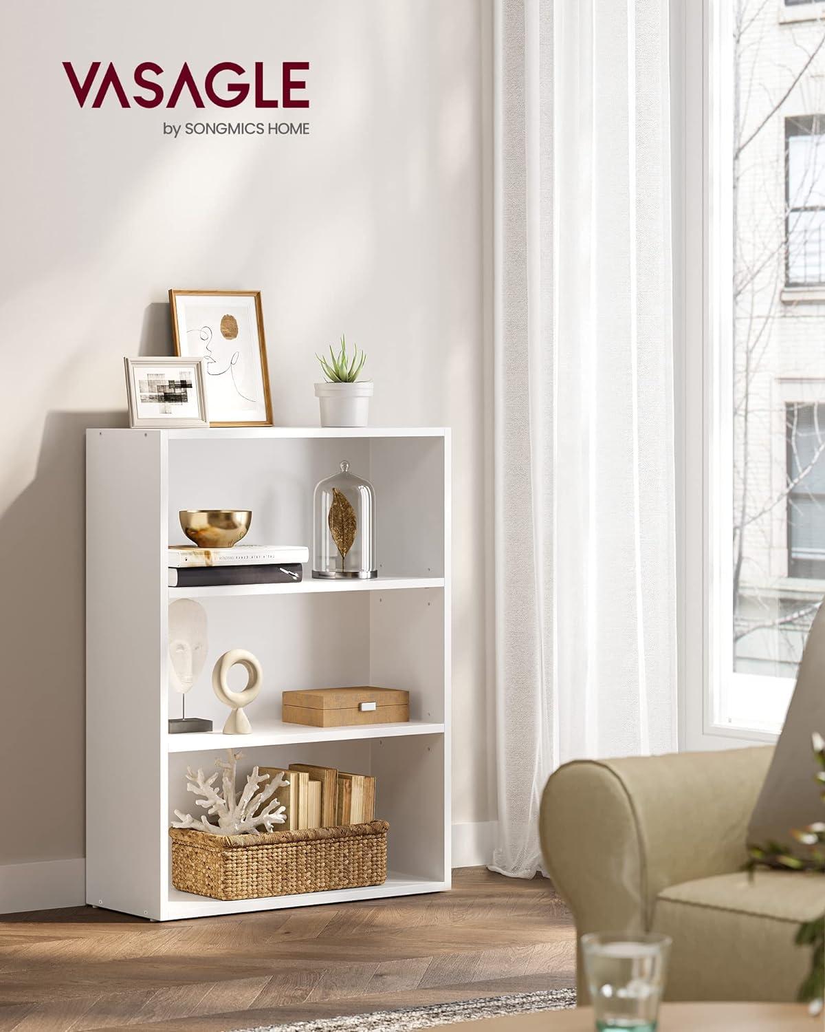 Bookshelf 3-Tier Open Bookcase with Adjustable Storage Shelves Floor Standing Unit White